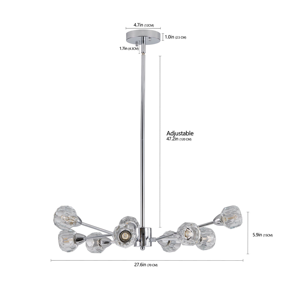 28" Modern Crystal Chandelier with 9 Lights - Chrome