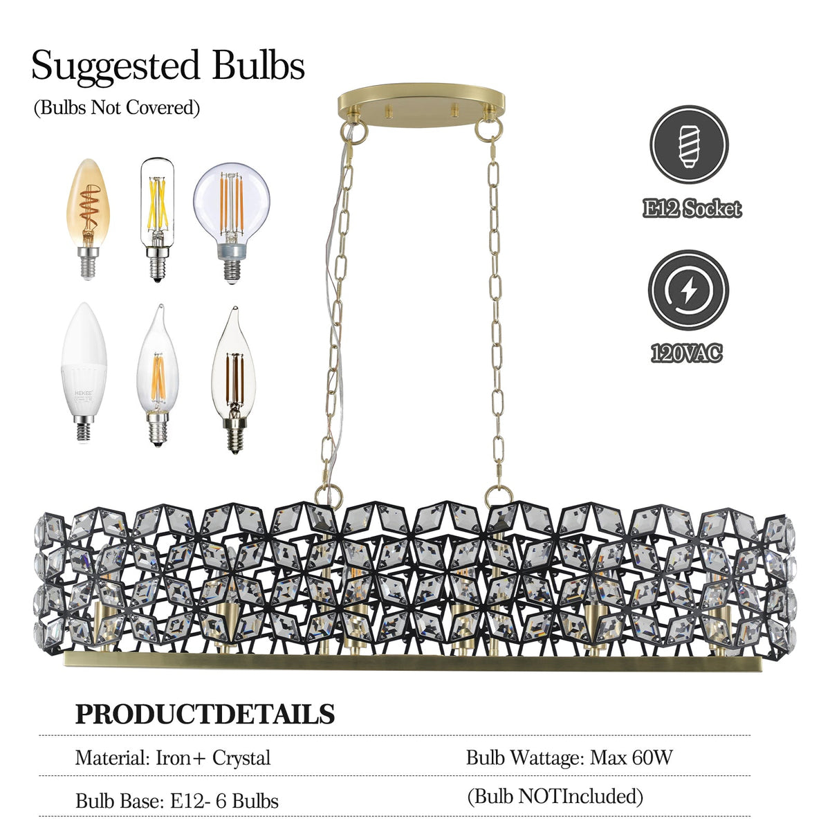 39" Contemporary Crystal Pendant Chandelier with K9 Crystal - Black & Gold