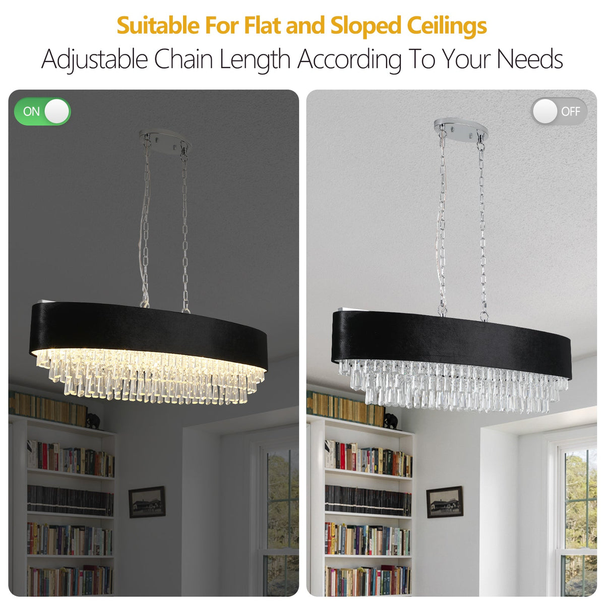 39" Modern Crystal Chandelier with Black Velvet Shade