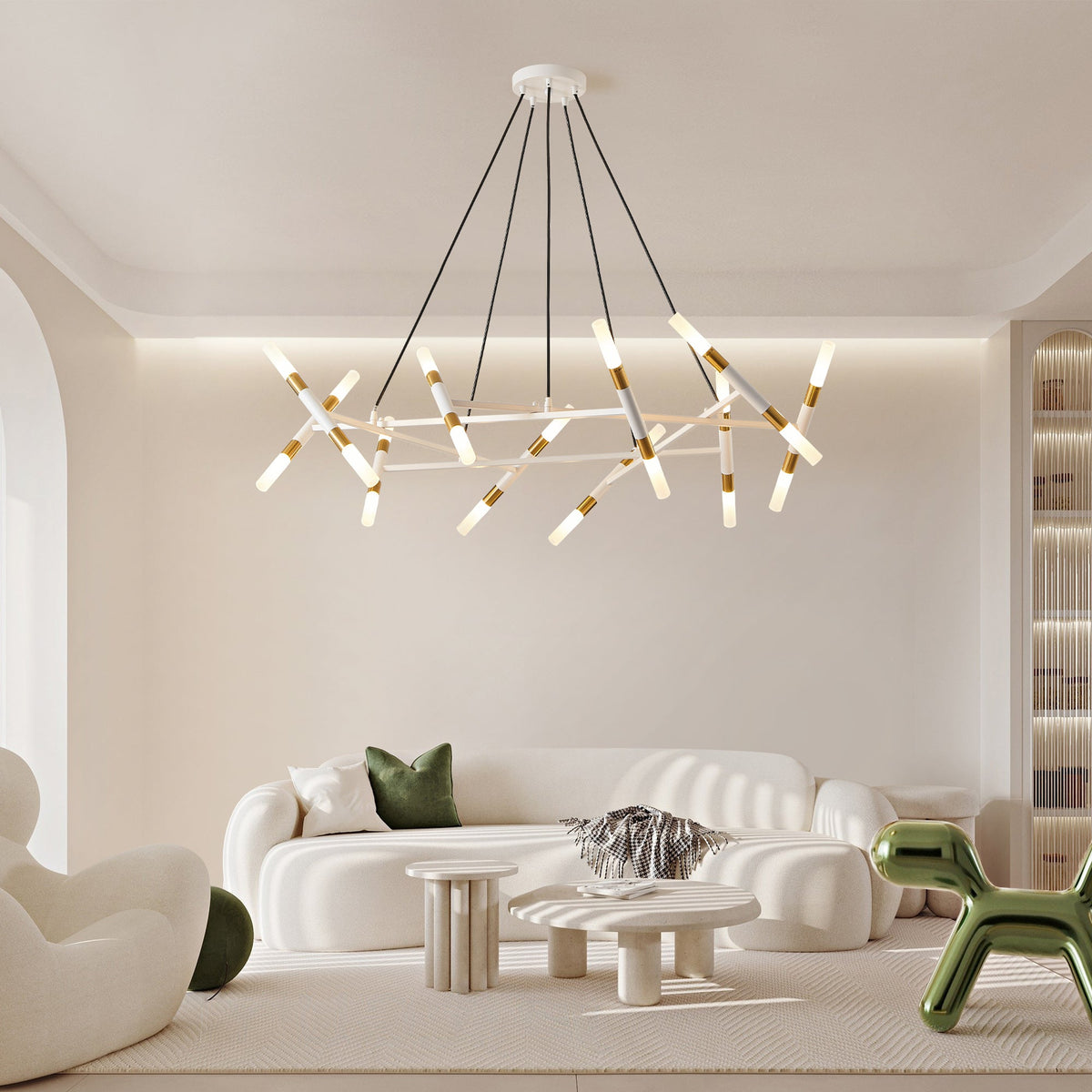 41" Modern Branch Chandelier Light Fixture with Frosted Tubes - White & Gold