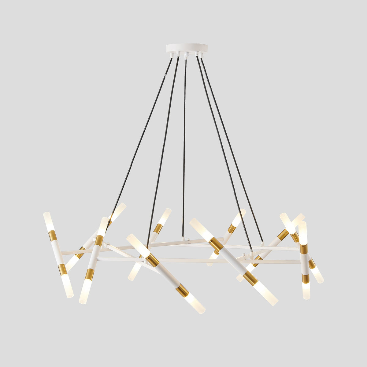41" Modern Branch Chandelier Light Fixture with Frosted Tubes - White & Gold