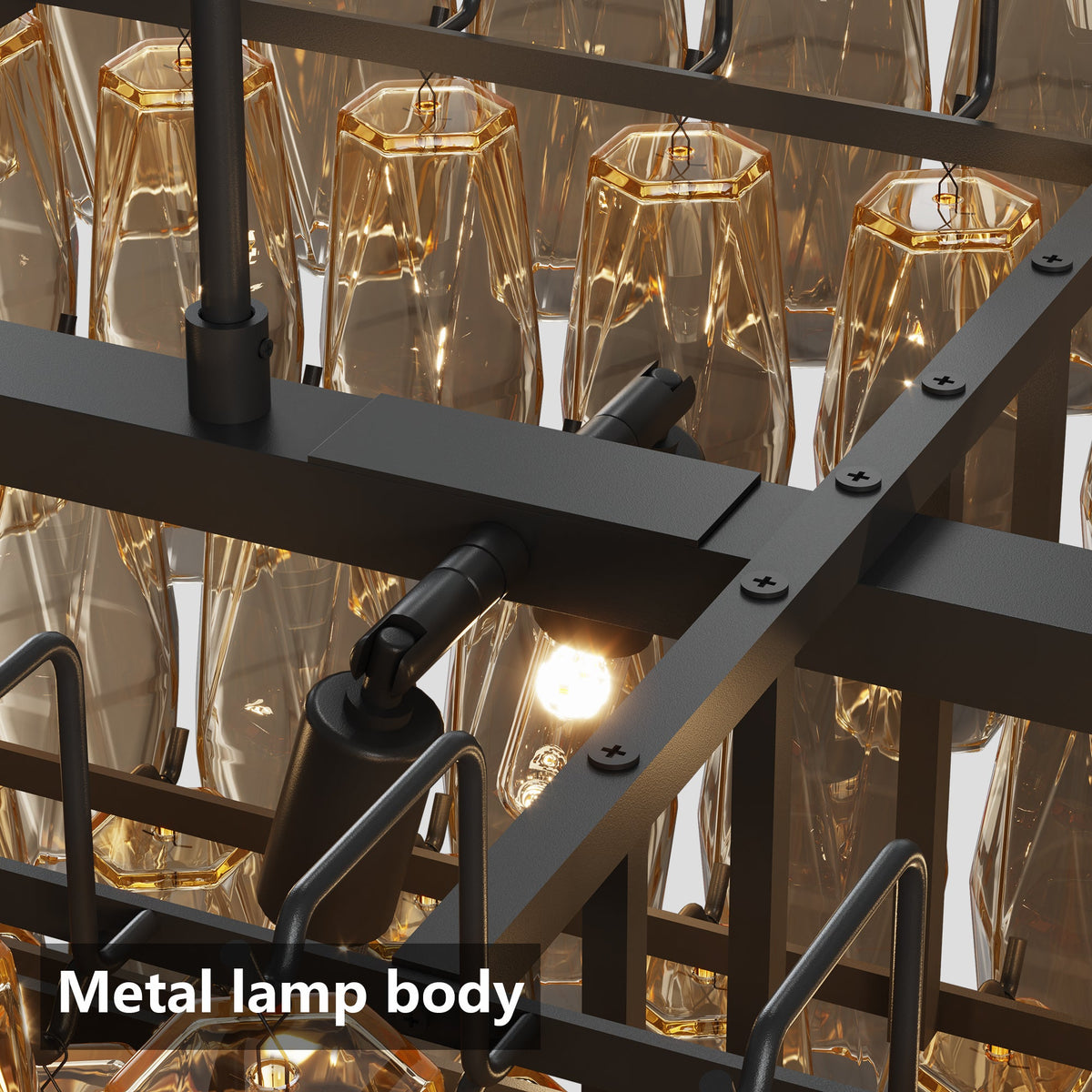 54-Inch Black Rectangular 12-Light Chandelier with Smoke Glass - Black