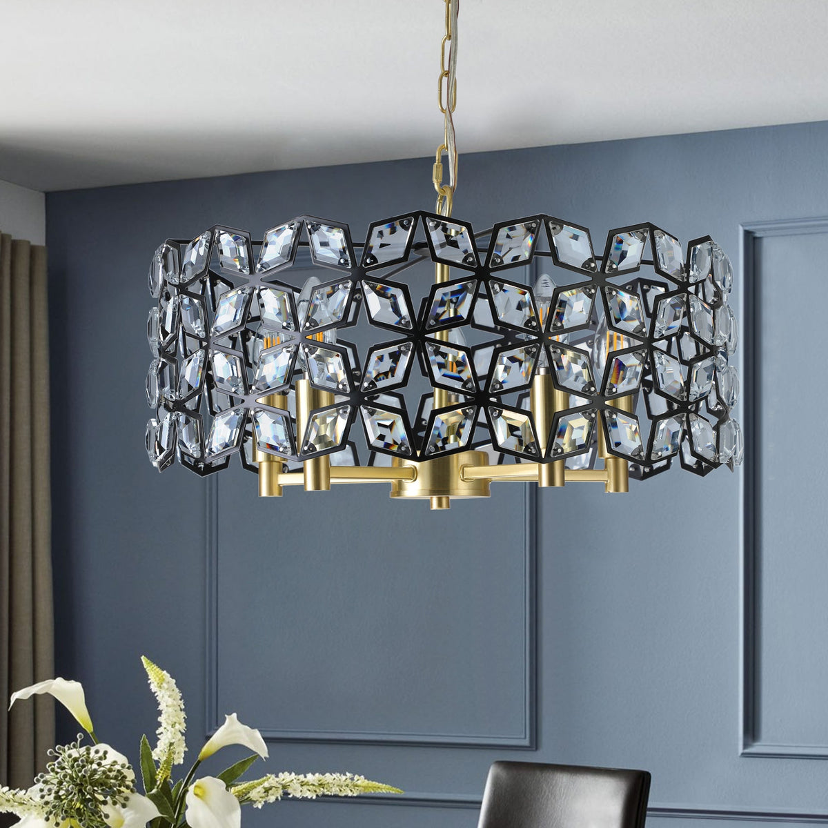 Geometric Crystal Pendant Chandelier with K9 Crystal - Black Gold
