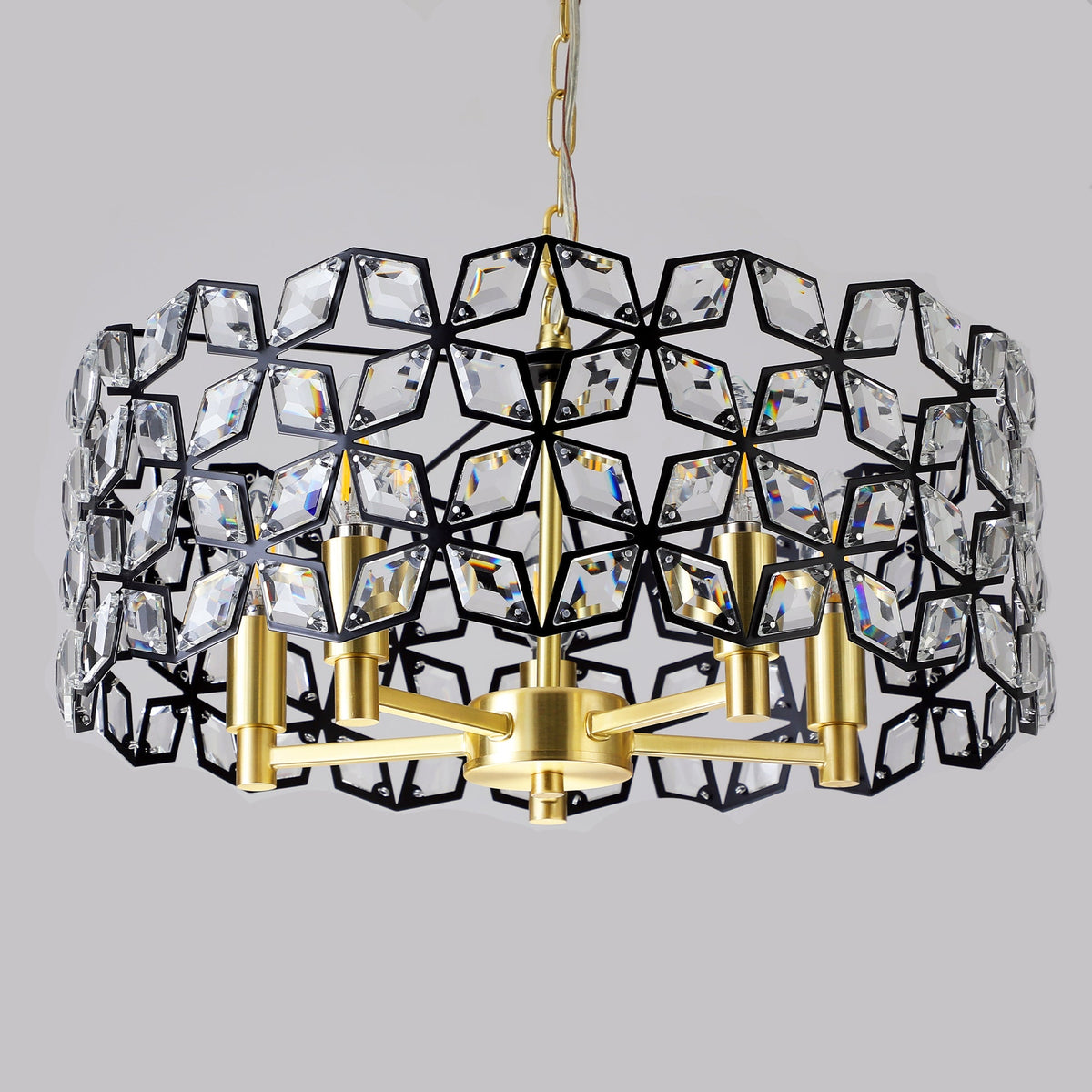 Geometric Crystal Pendant Chandelier with K9 Crystal - Black Gold