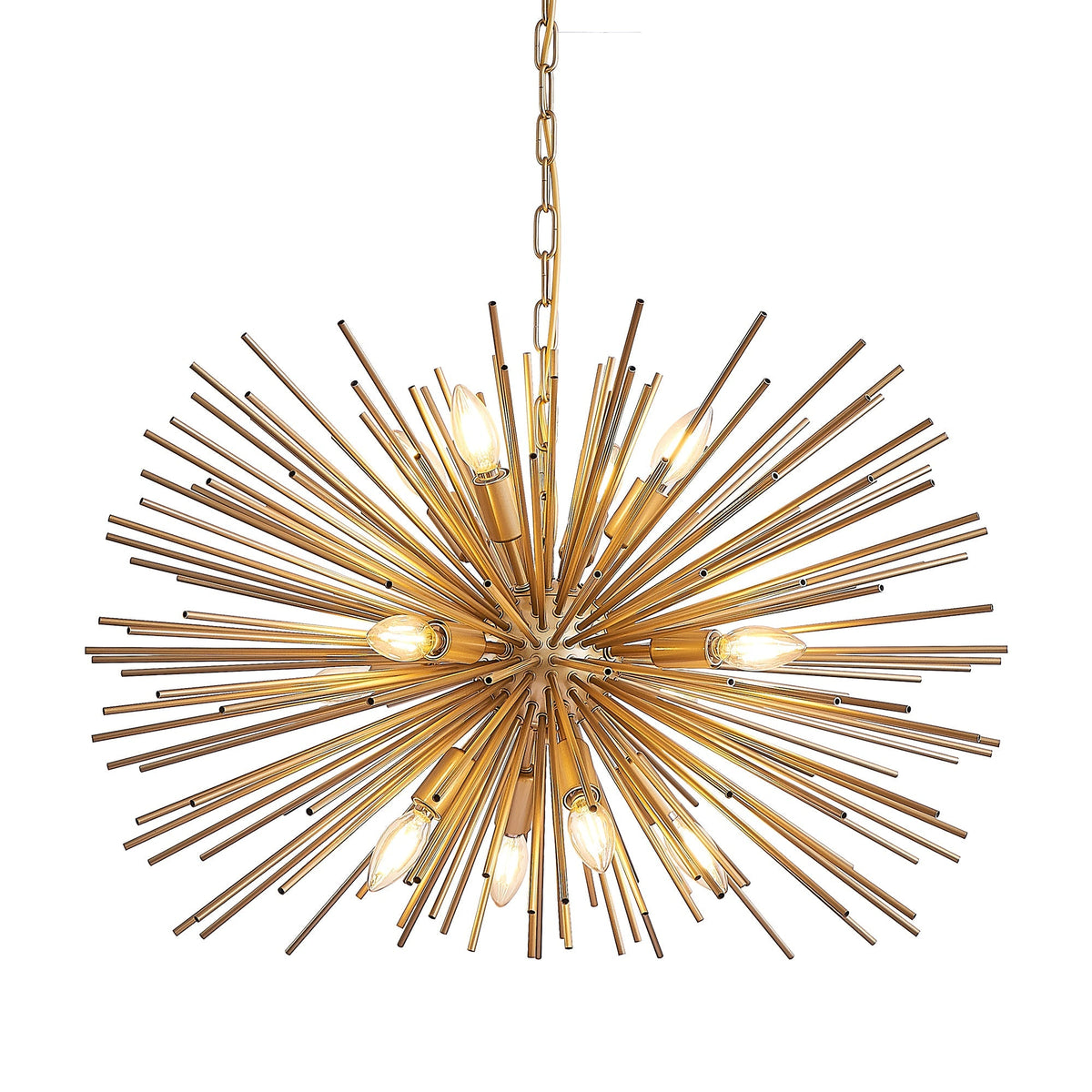 Gold 12-Light Mid-Century Modern Starburst Chandelier with Adjustable Chain