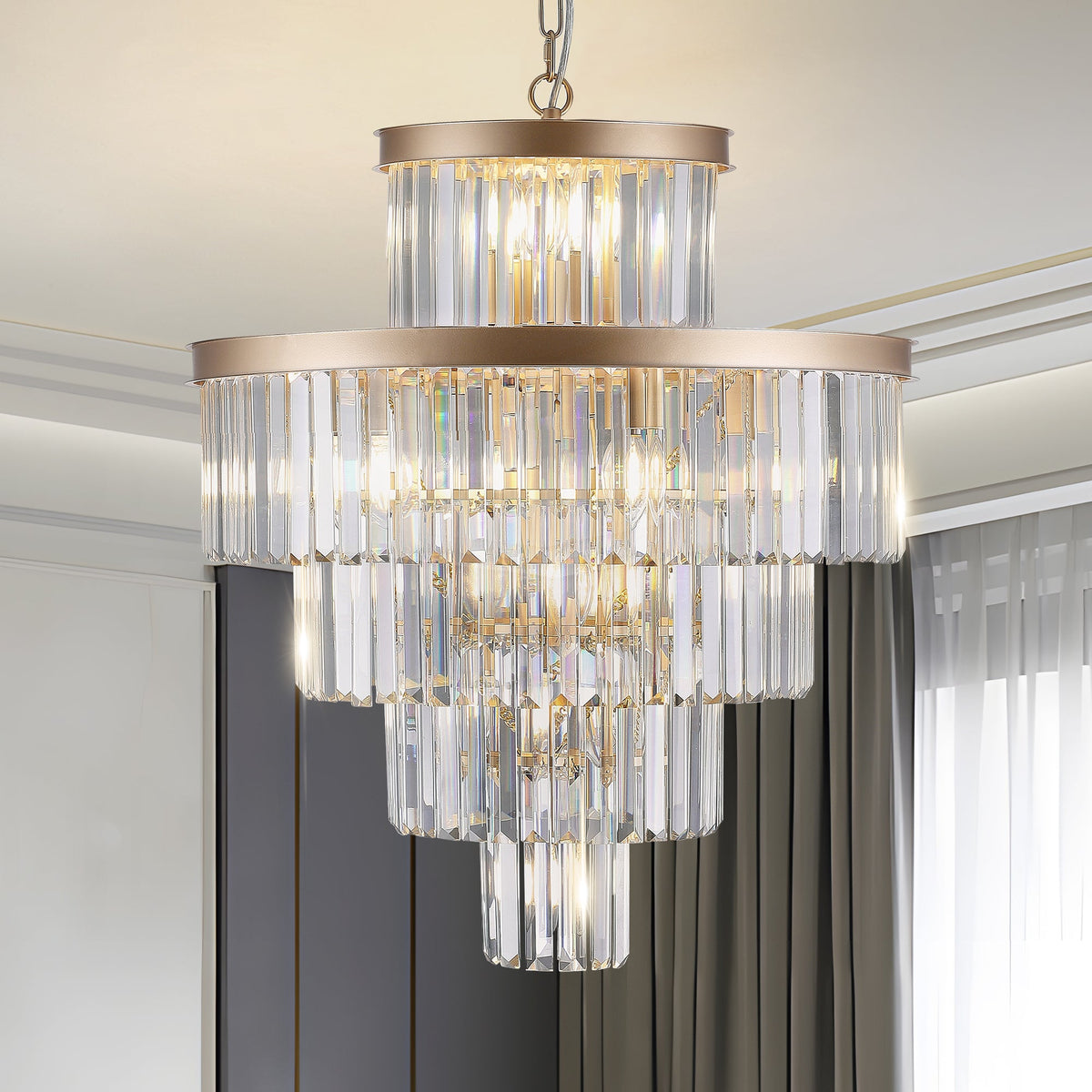 Golden Luxury Crystal Chandelier with 5-Tier K9 Crystals - Gold