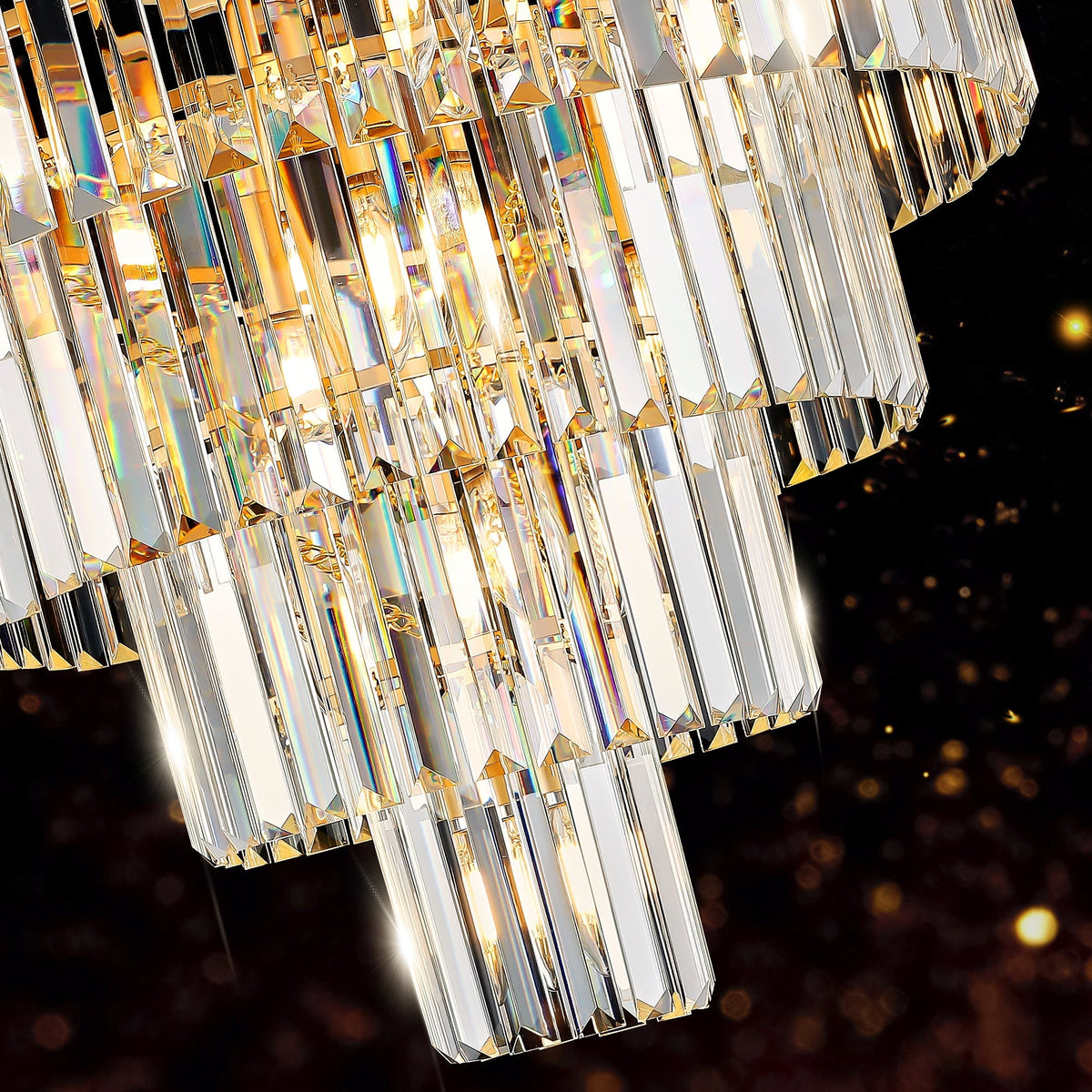 Golden Luxury Crystal Chandelier with 5-Tier K9 Crystals - Gold