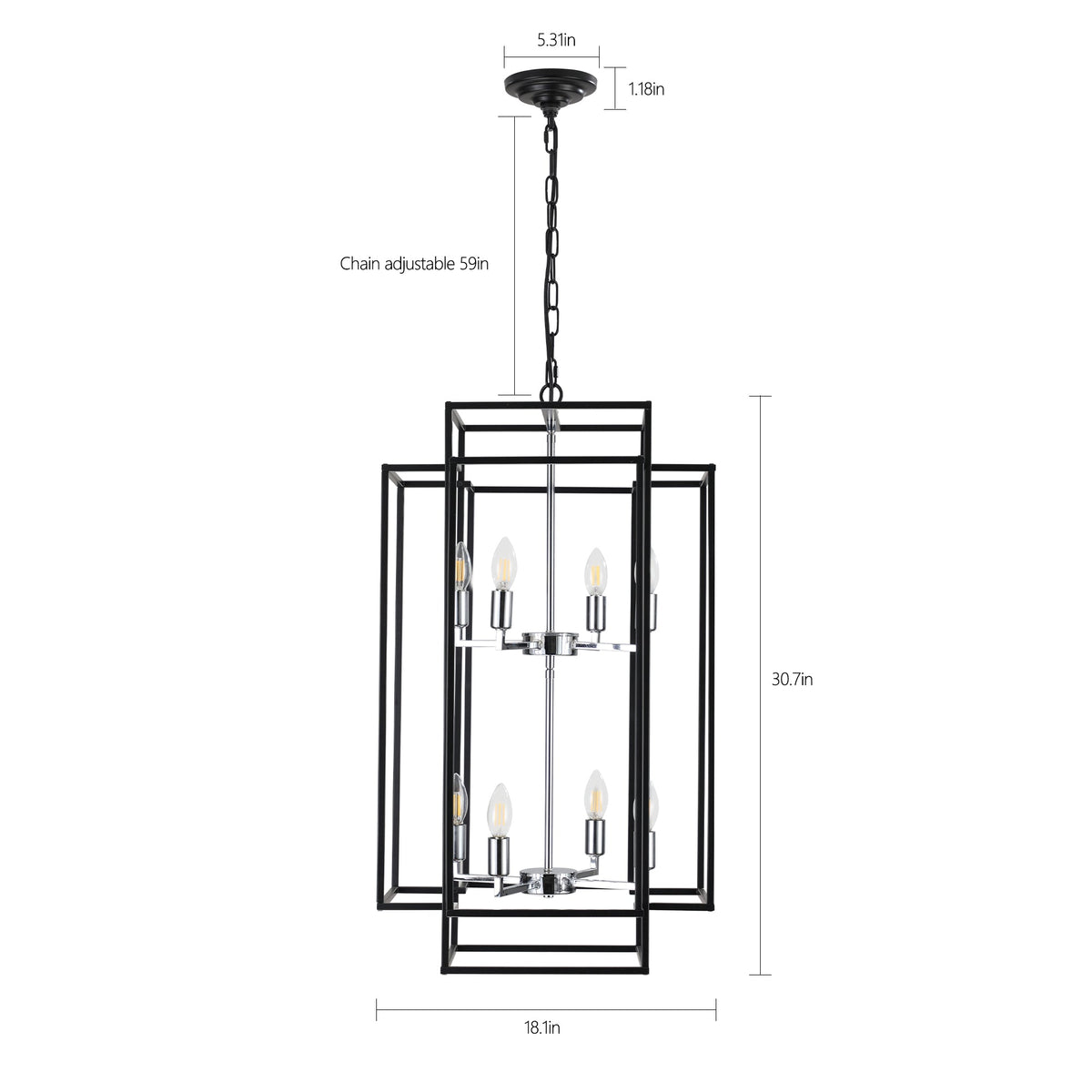 Modern 8-Light Geometric Pendant Chandelier with Adjustable Height - Chrome