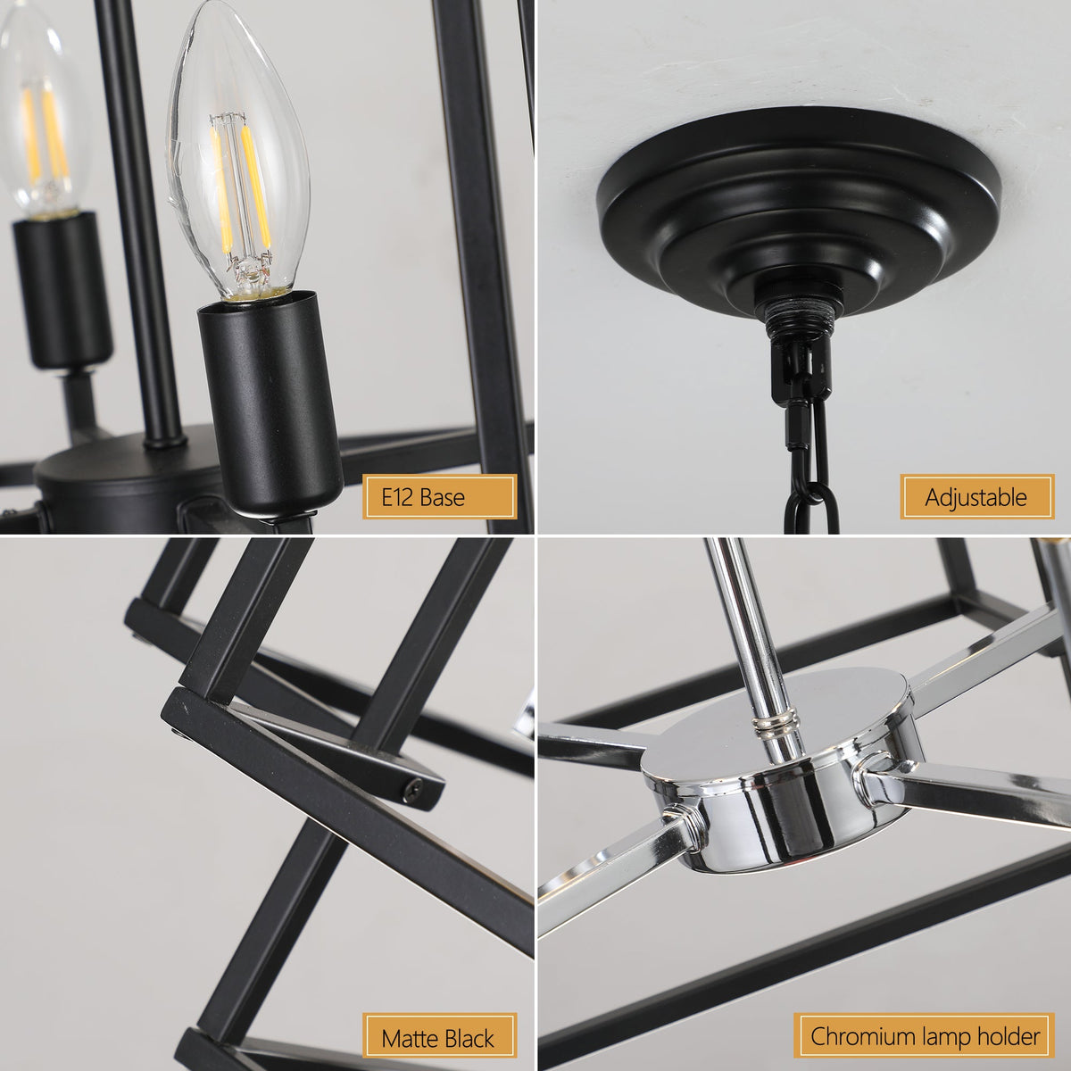 Modern 8-Light Geometric Pendant Chandelier with Adjustable Height - Chrome