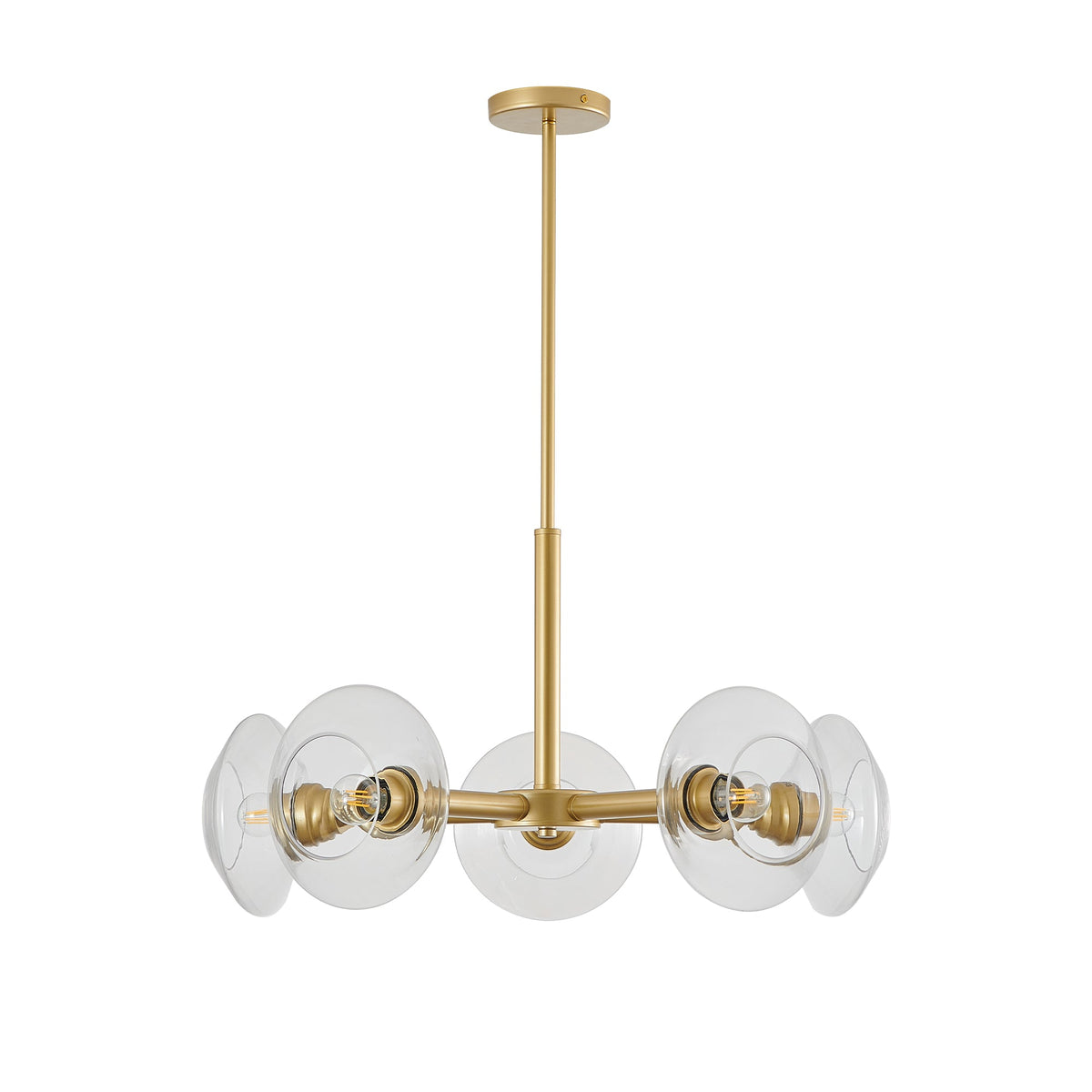 Modern Gold 5-Light Sputnik Chandelier with Clear Glass Shades - 26"