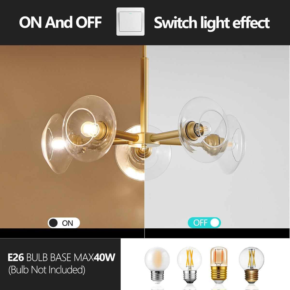 Modern Gold 5-Light Sputnik Chandelier with Clear Glass Shades - 26"