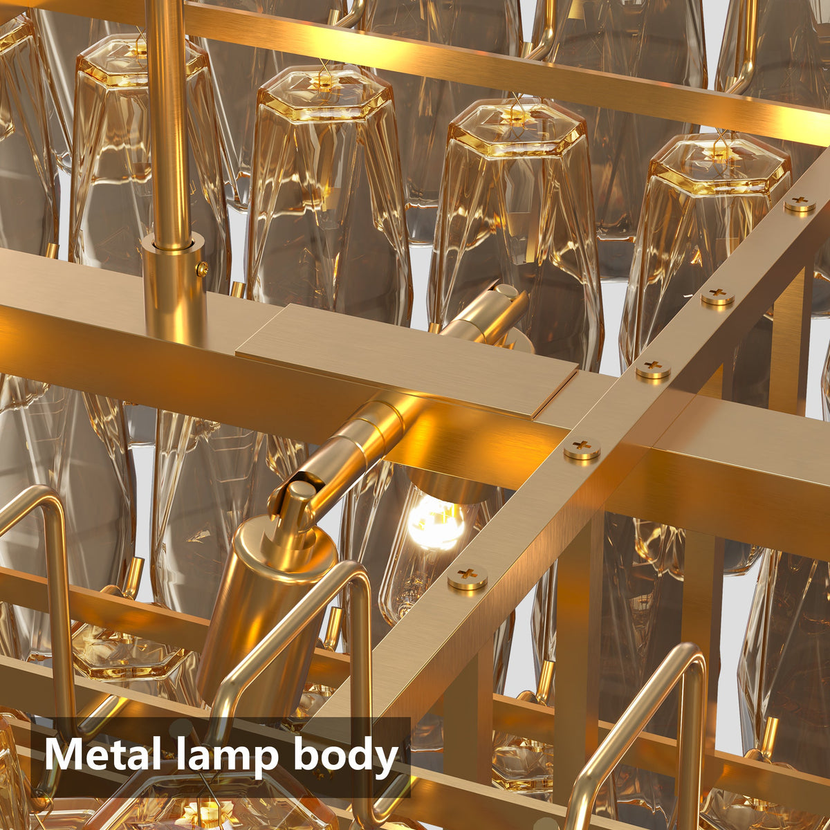 Modern Rectangle Gold Chandelier with Smoke Glass Lights - 54"