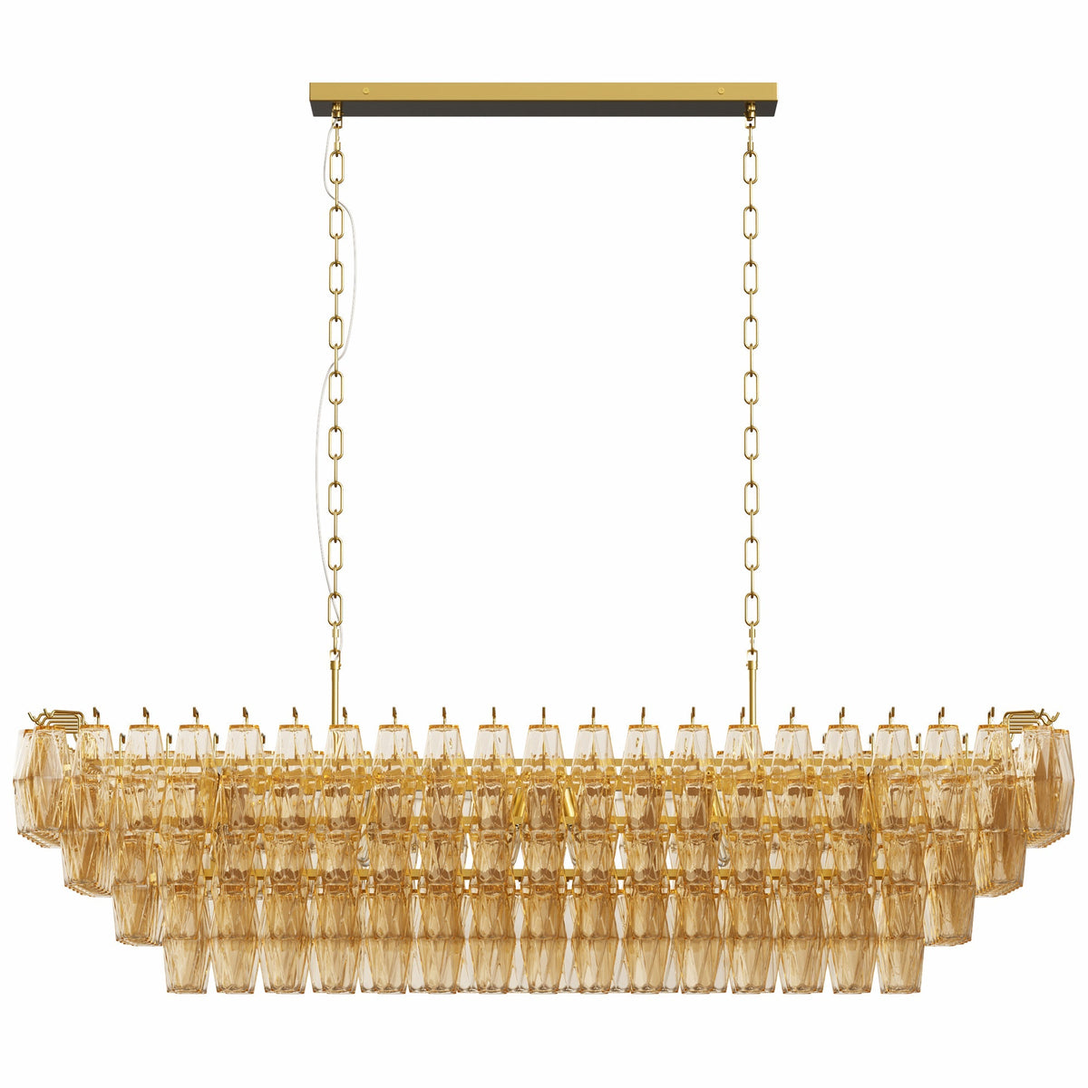 Modern Rectangle Gold Chandelier with Smoke Glass Lights - 54"