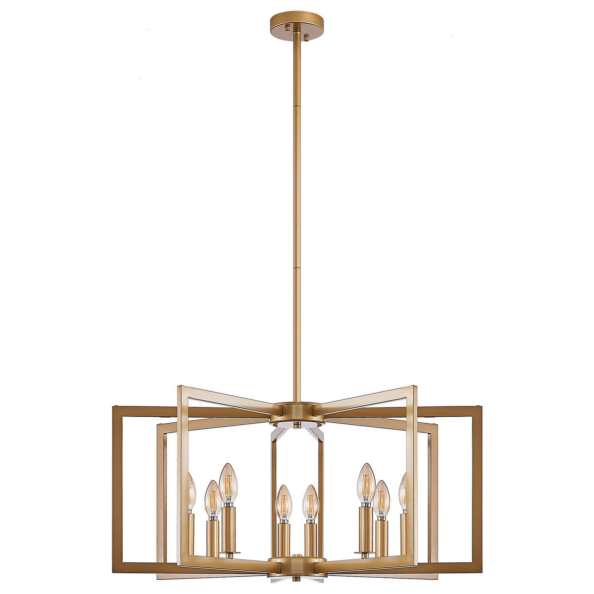 Modern Golden Geometric 8-Light Chandelier with Adjustable Suspension - Gold