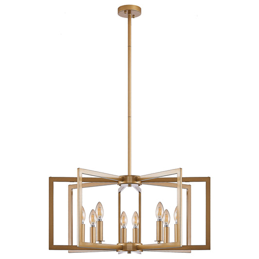 Modern Golden Geometric 8-Light Chandelier with Adjustable Suspension - Gold