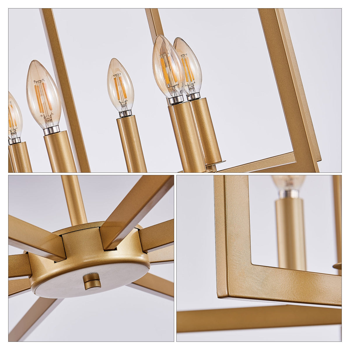 Modern Golden Geometric 8-Light Chandelier with Adjustable Suspension - Gold