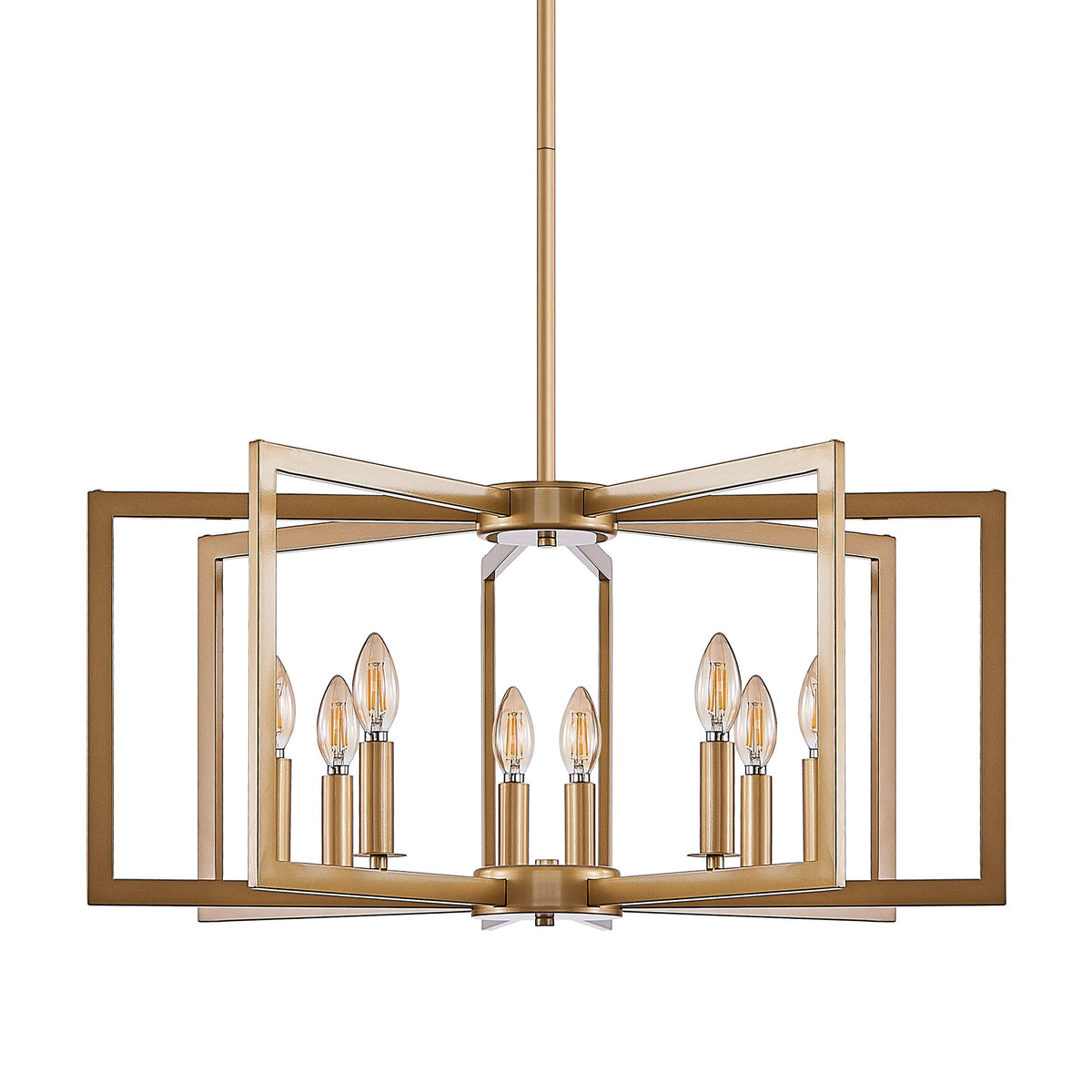 Modern Golden Geometric 8-Light Chandelier with Adjustable Suspension - Gold