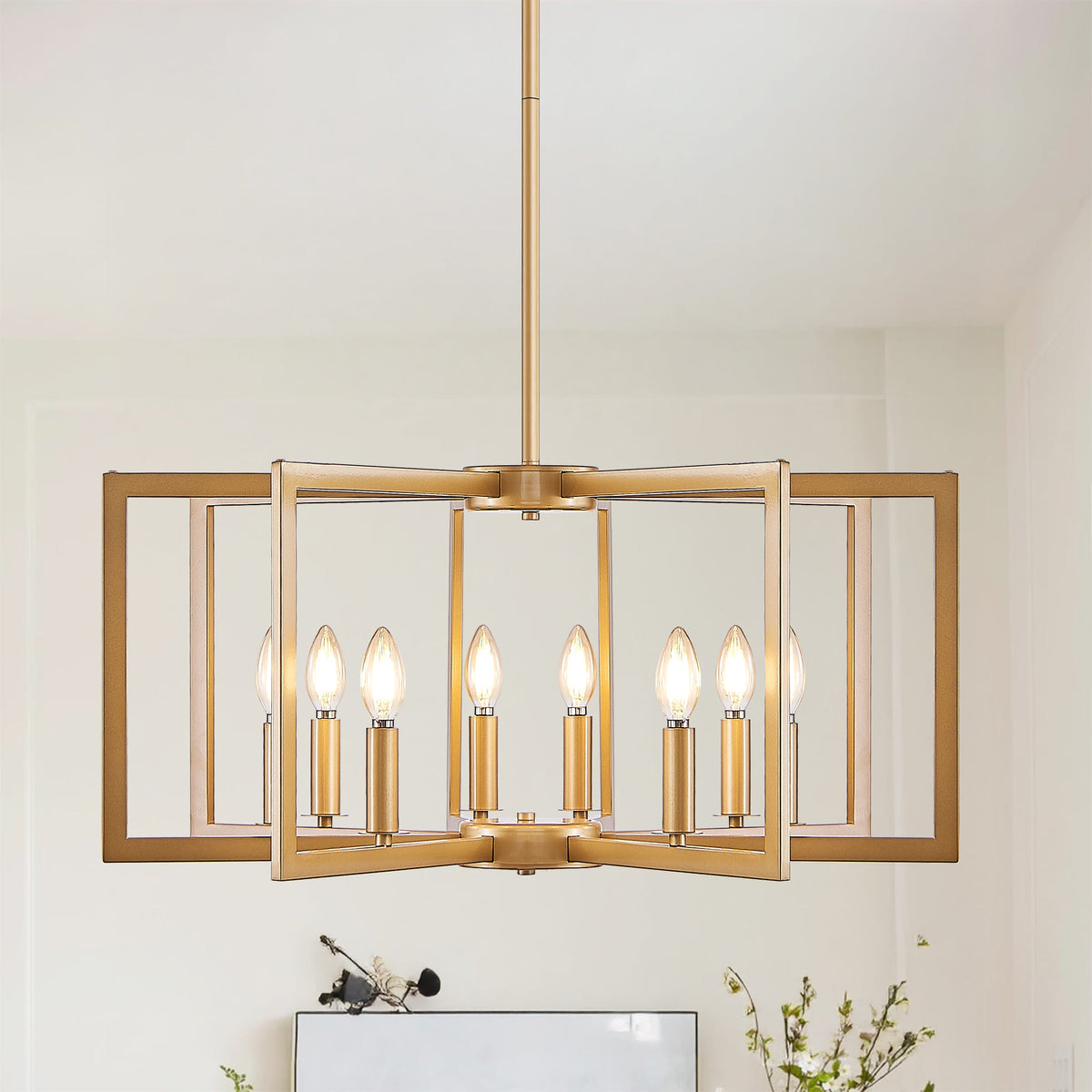 Modern Golden Geometric 8-Light Chandelier with Adjustable Suspension - Gold