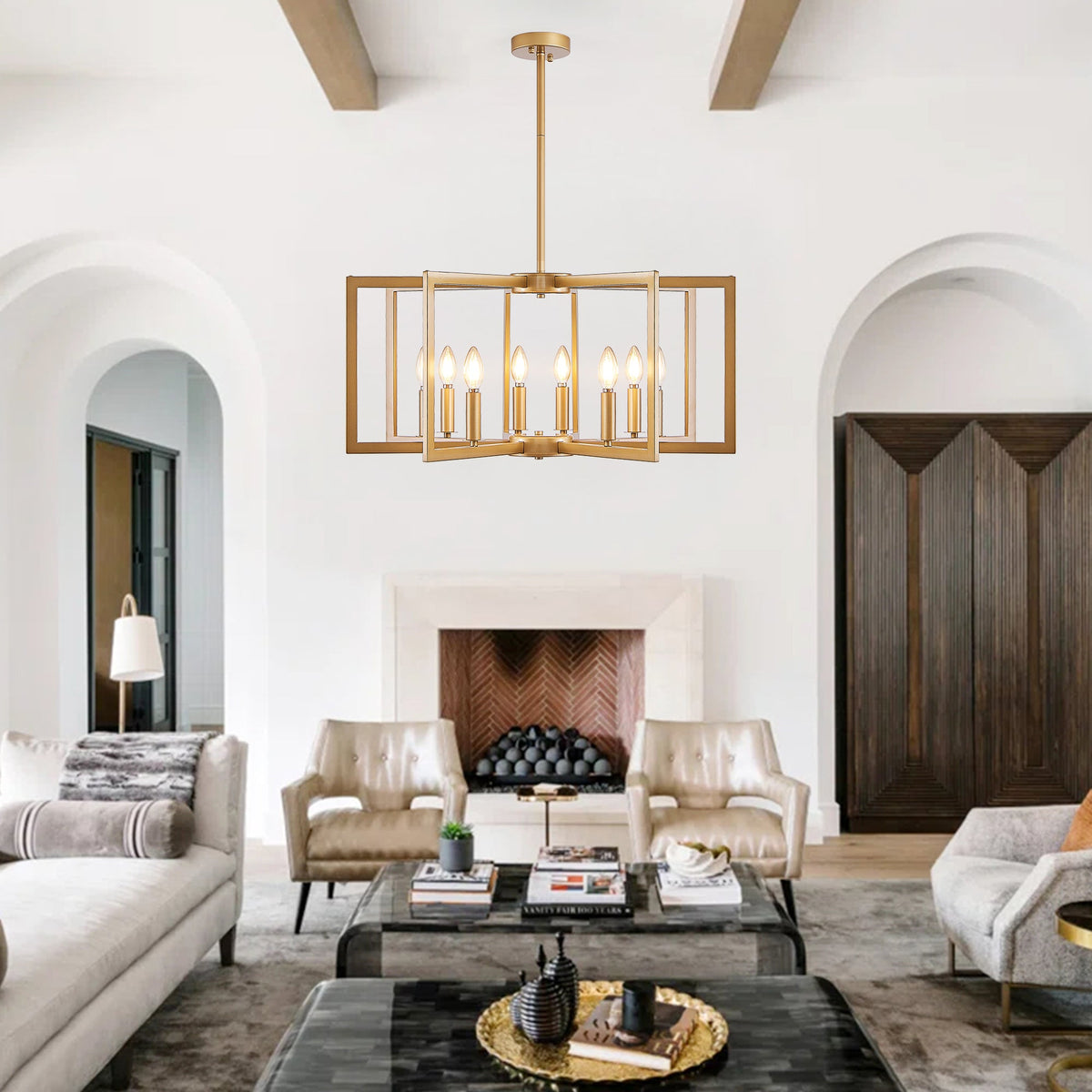 Modern Golden Geometric 8-Light Chandelier with Adjustable Suspension - Gold