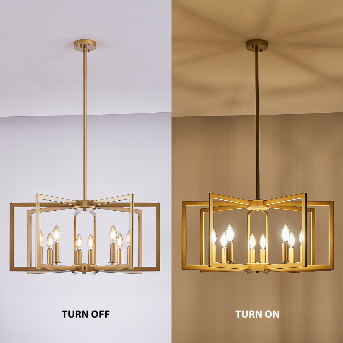 Modern Golden Geometric 8-Light Chandelier with Adjustable Suspension - Gold