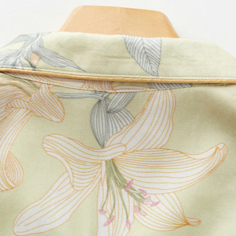 Lillian Lapel Collar & Button Front Floral Pajama Set / Long-Sleeve & Long-Pant