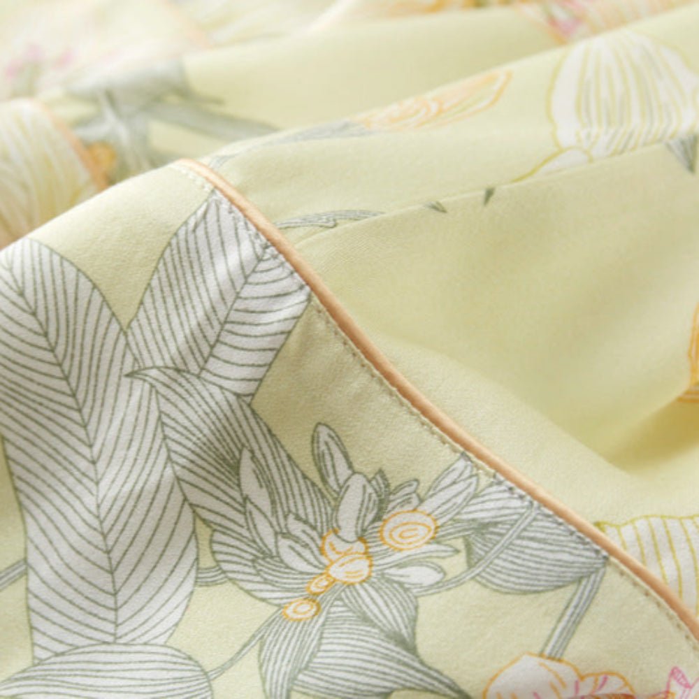 Lillian Lapel Collar & Button Front Floral Pajama Set / Long-Sleeve & Long-Pant