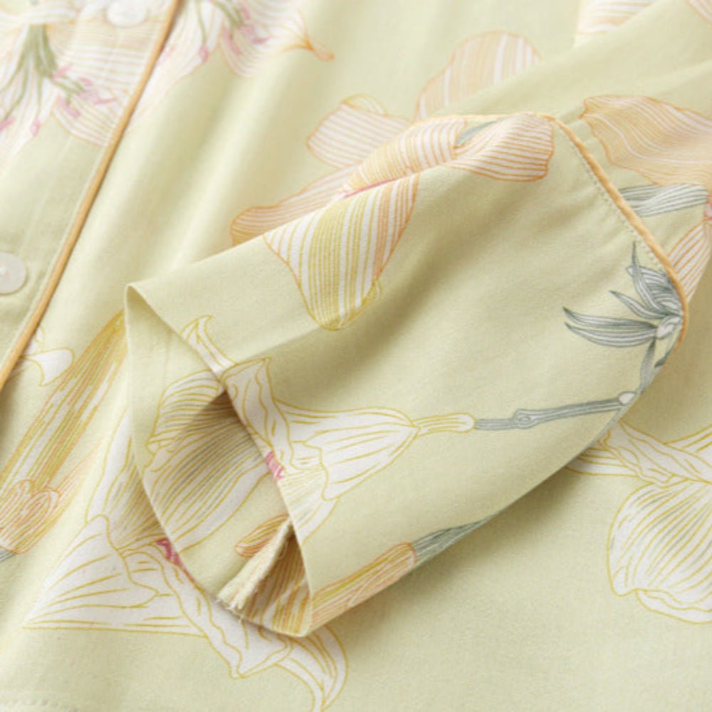 Lillian Lapel Collar & Button Front Floral Pajama Set / Long-Sleeve & Long-Pant