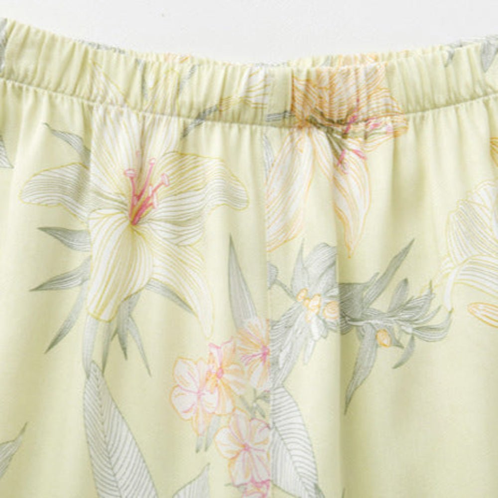 Lillian Lapel Collar & Button Front Floral Pajama Set / Long-Sleeve & Long-Pant