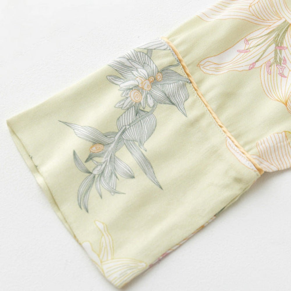 Lillian Lapel Collar & Button Front Floral Pajama Set / Long-Sleeve & Long-Pant