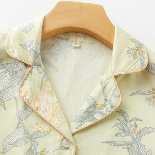 Lillian Lapel Collar & Button Front Floral Pajama Set / Long-Sleeve & Long-Pant
