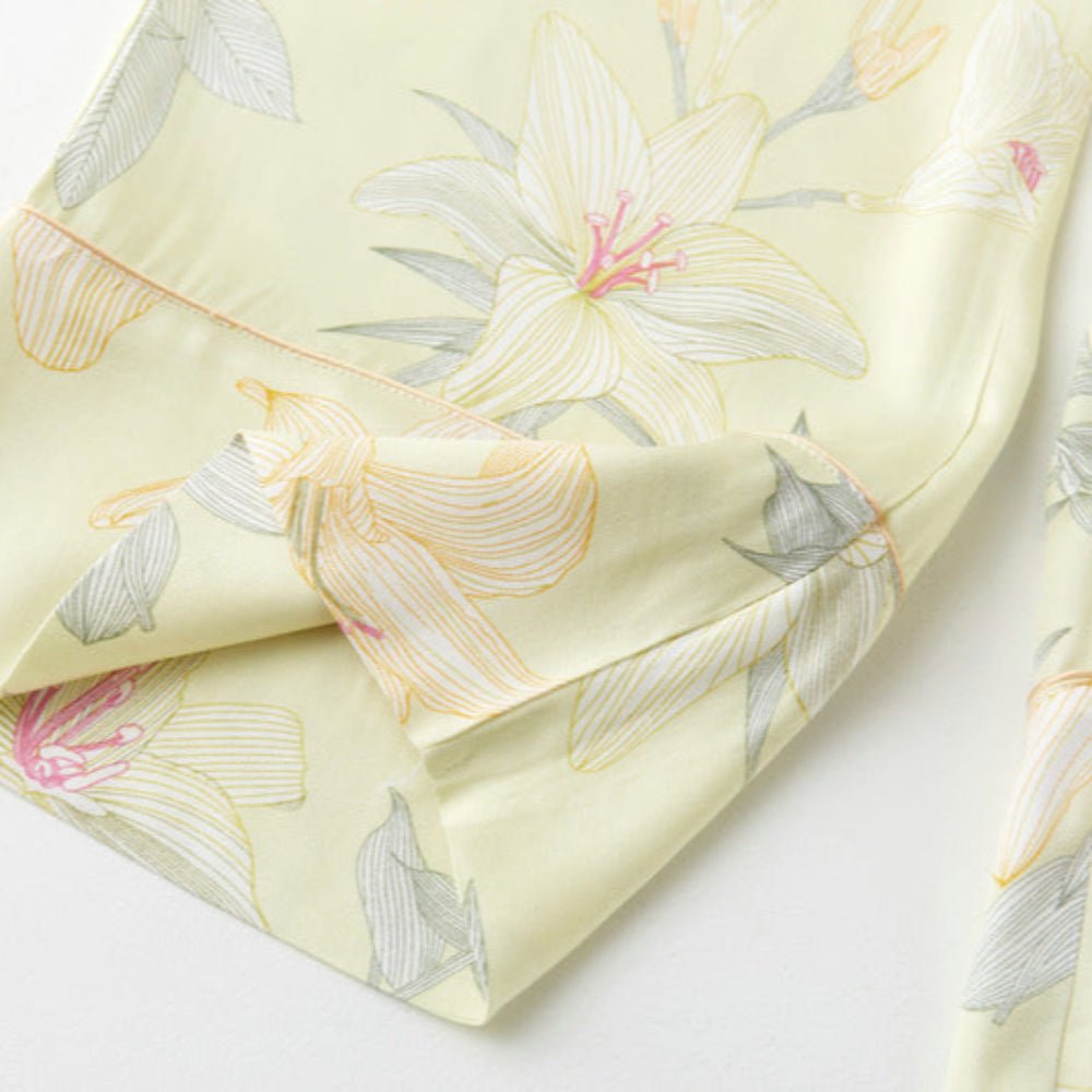 Lillian Lapel Collar & Button Front Floral Pajama Set / Long-Sleeve & Long-Pant