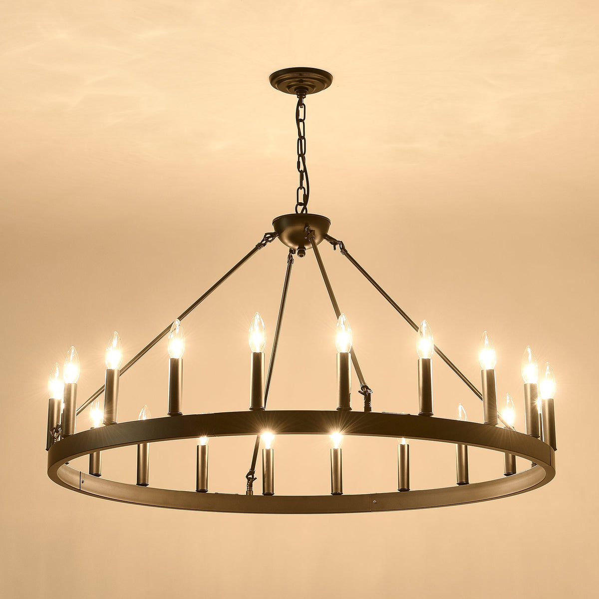 Matte Black Wagon Wheel Chandelier with 18 Lights – 53.15-Inch