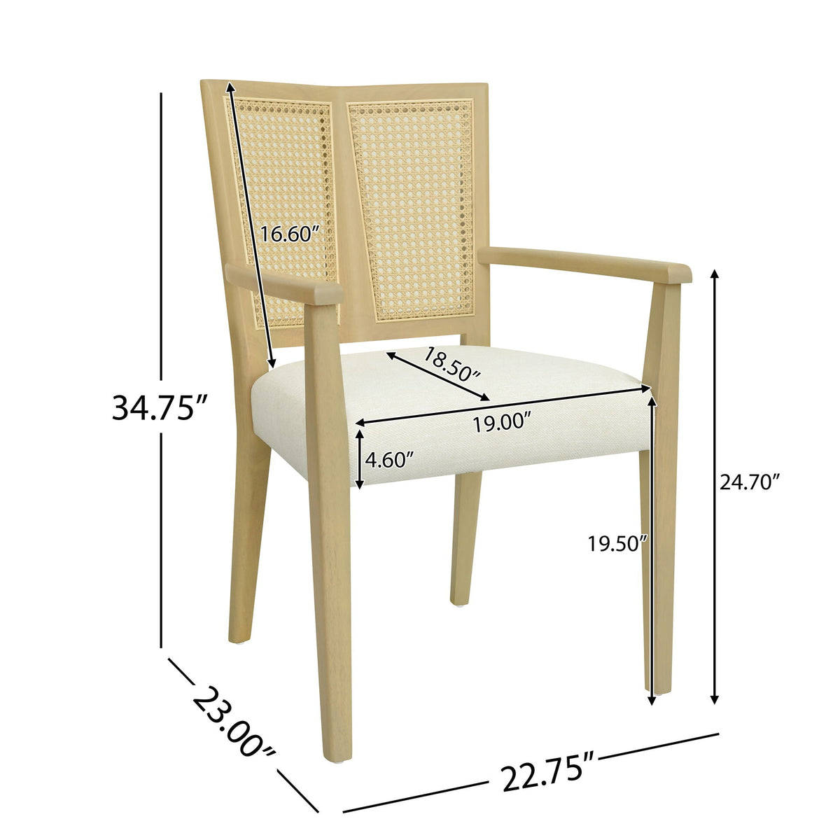 Mid Century Modern Arm Dining Chairs with Rattan Backrest - Dark Brown or Light Brown