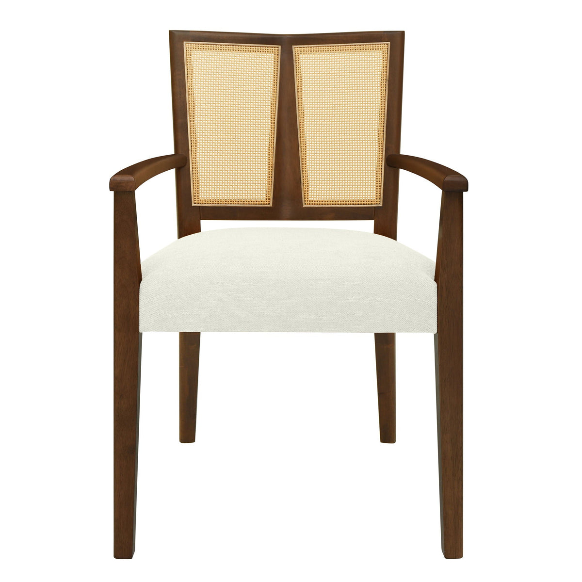 Mid Century Modern Arm Dining Chairs with Rattan Backrest - Dark Brown or Light Brown