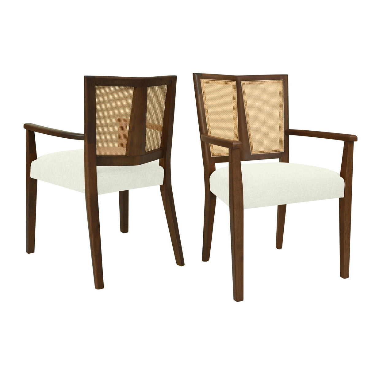Mid Century Modern Arm Dining Chairs with Rattan Backrest - Dark Brown or Light Brown