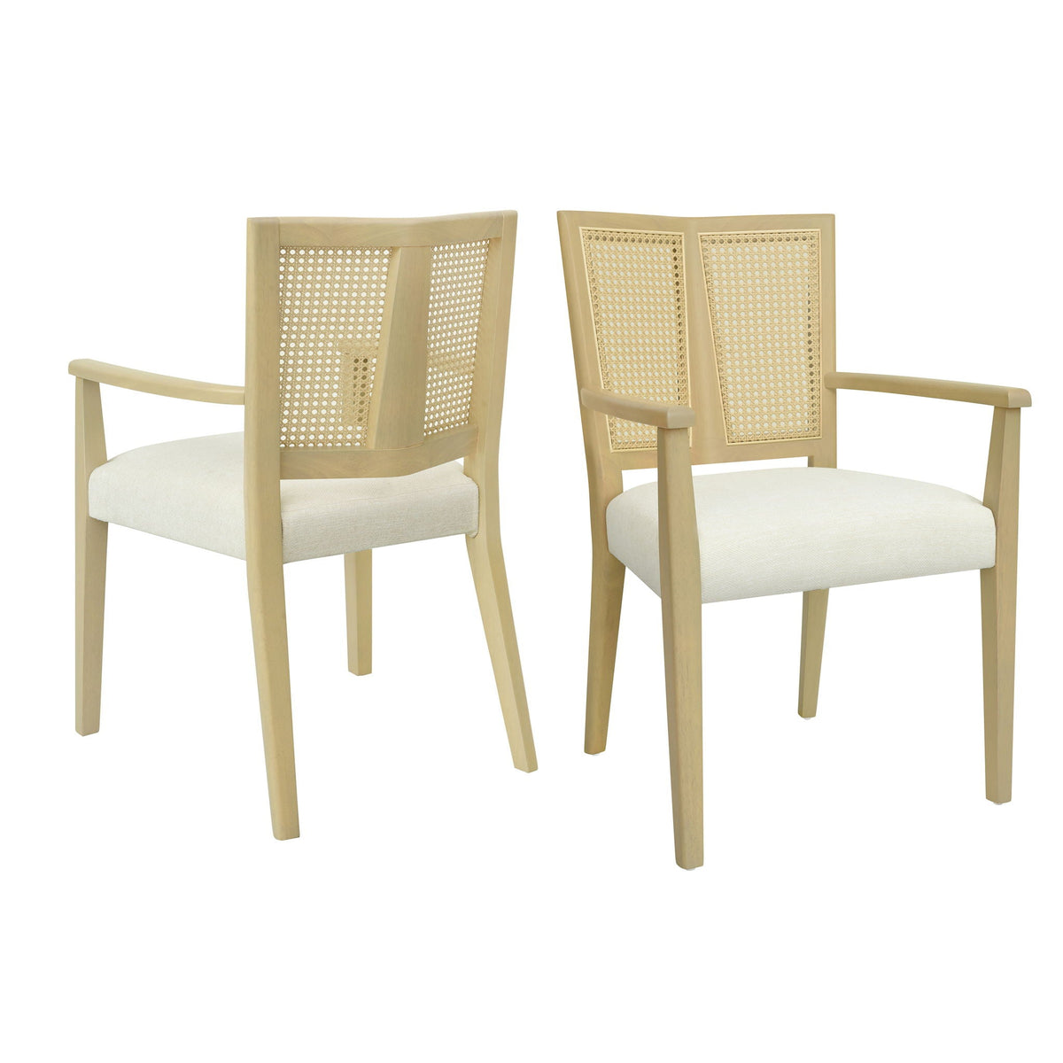 Mid Century Modern Arm Dining Chairs with Rattan Backrest - Dark Brown or Light Brown