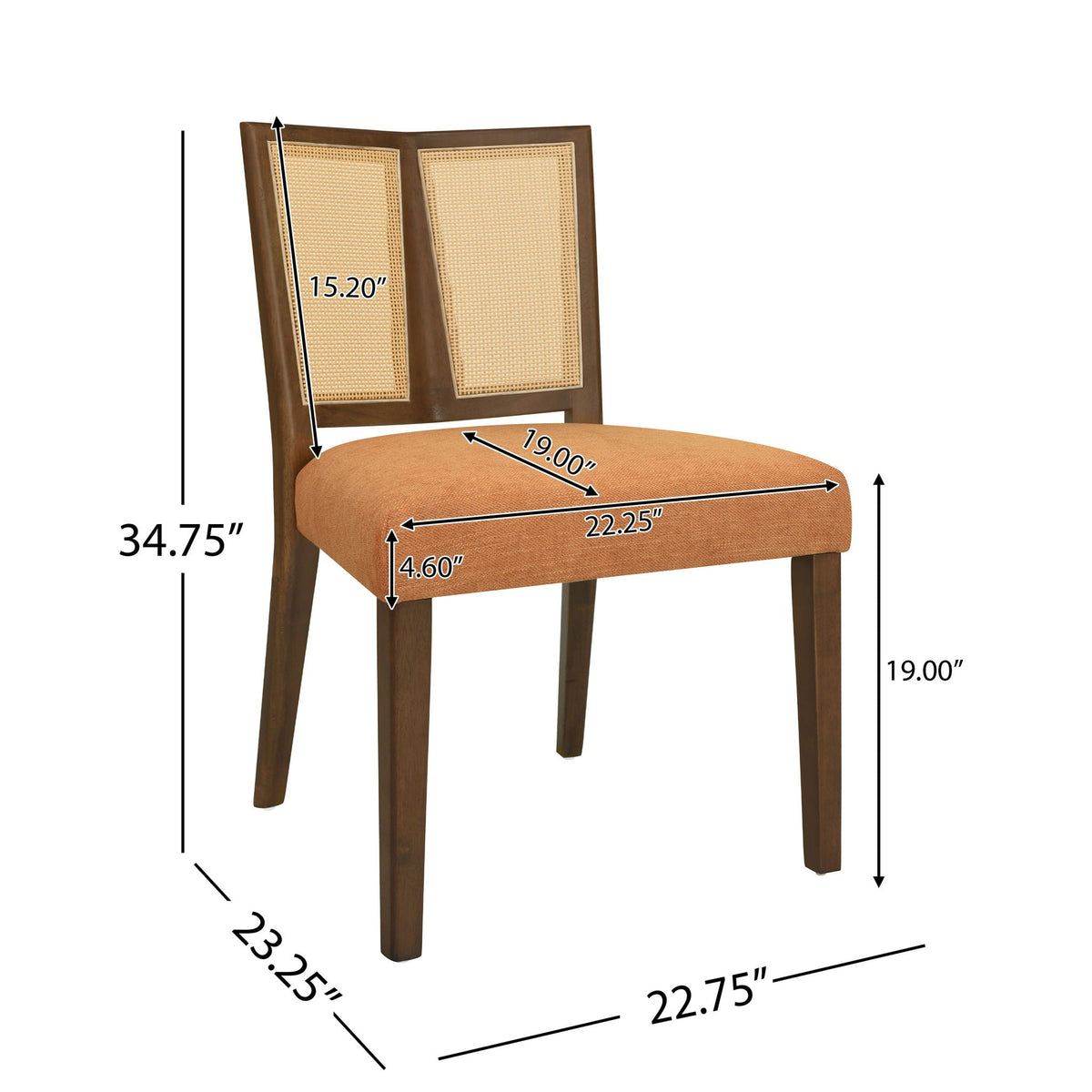Mid Century Rattan Dining Chair Set with Rattan Backrest - Available in 3 Colors