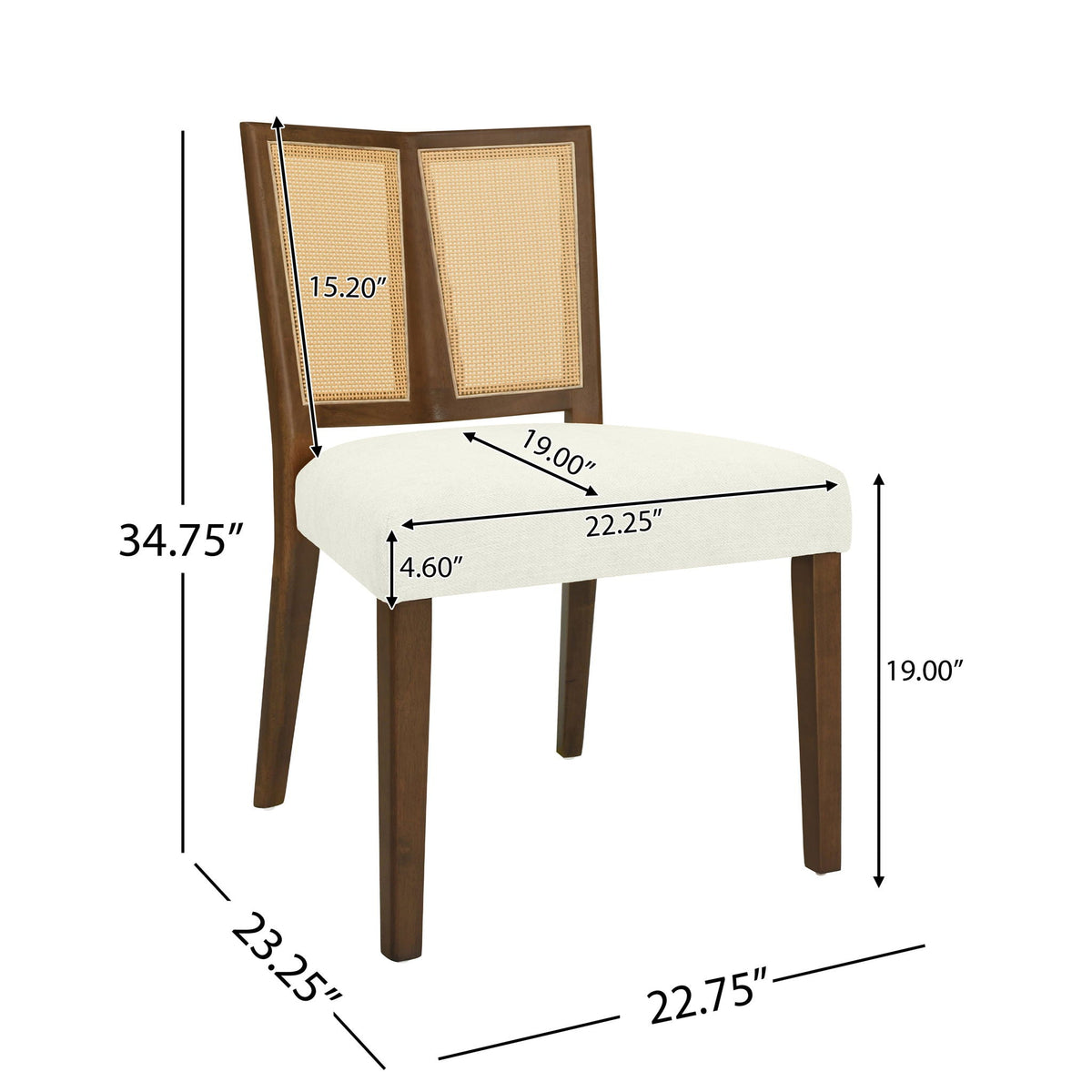 Mid Century Rattan Dining Chair Set with Rattan Backrest - Available in 3 Colors