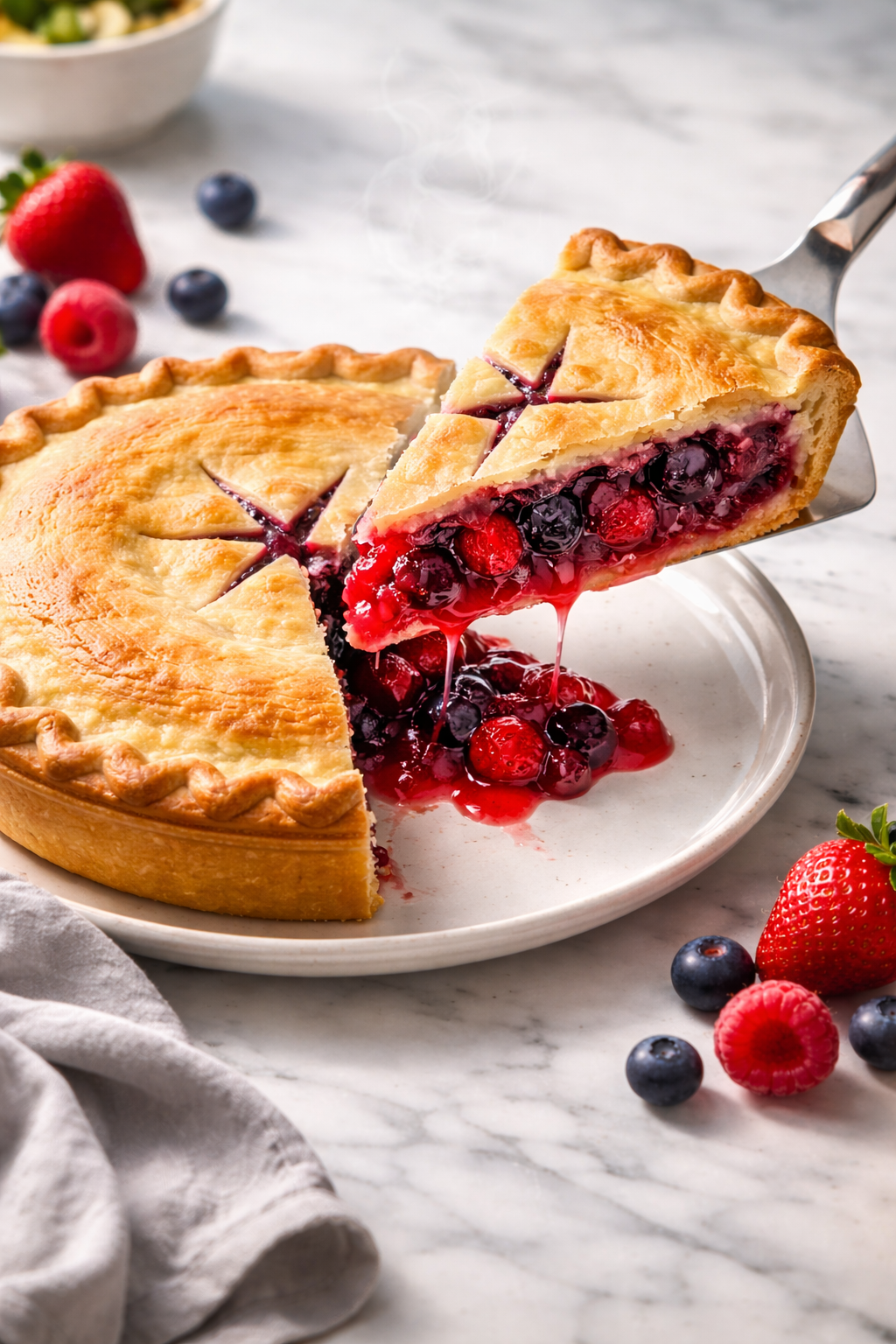 Andy Anand Sugar-Free Mixed Berry Pie, 2.6  lbs - Handcrafted Strawberries, Blueberries & Blackberries - Freshly Baked, Guilt-Free Dessert in Reusable Serving Tray - Perfect for Birthdays & Holidays