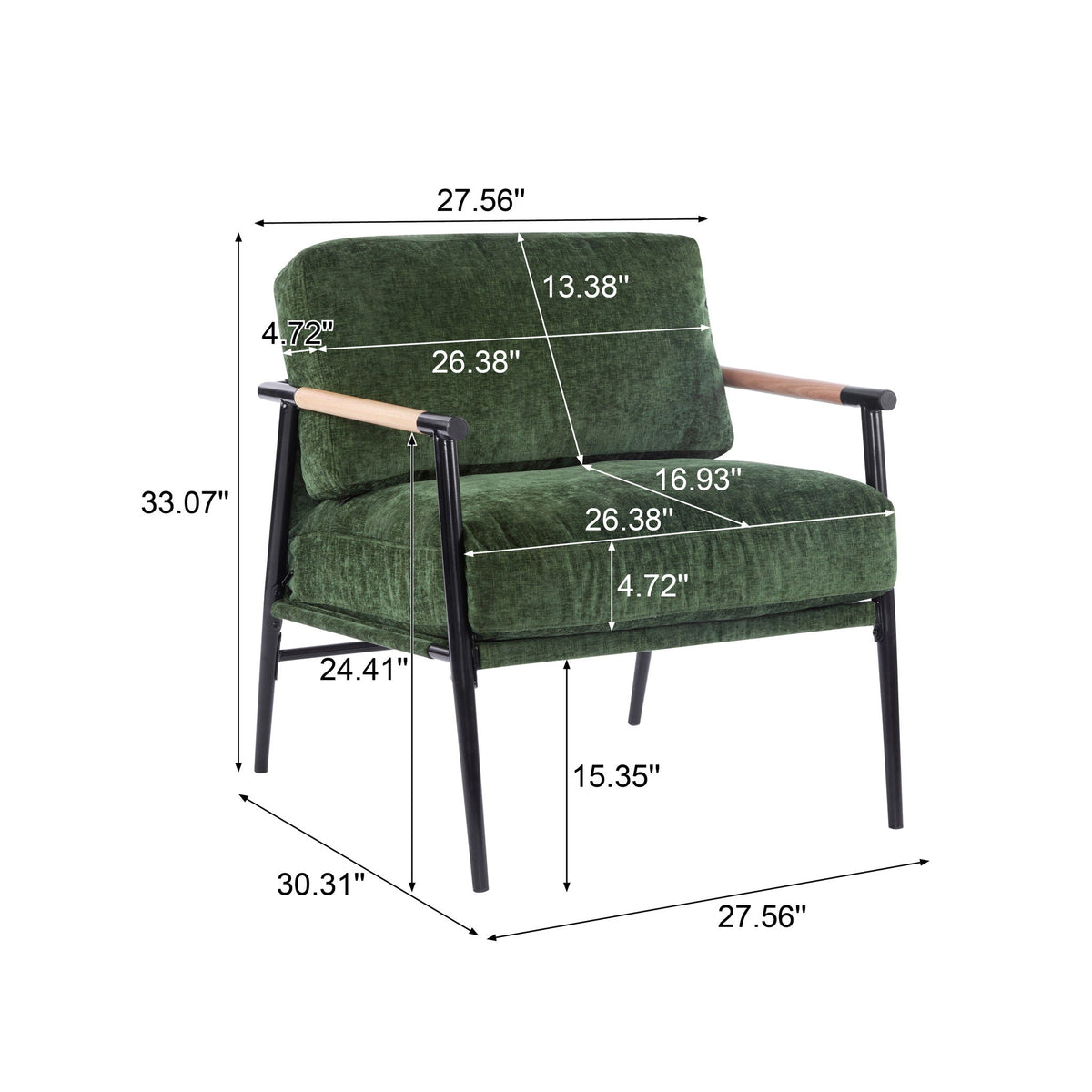Modern Accent Chair with Plush Cushions and Wooden Armrests - Available in Multiple Colors