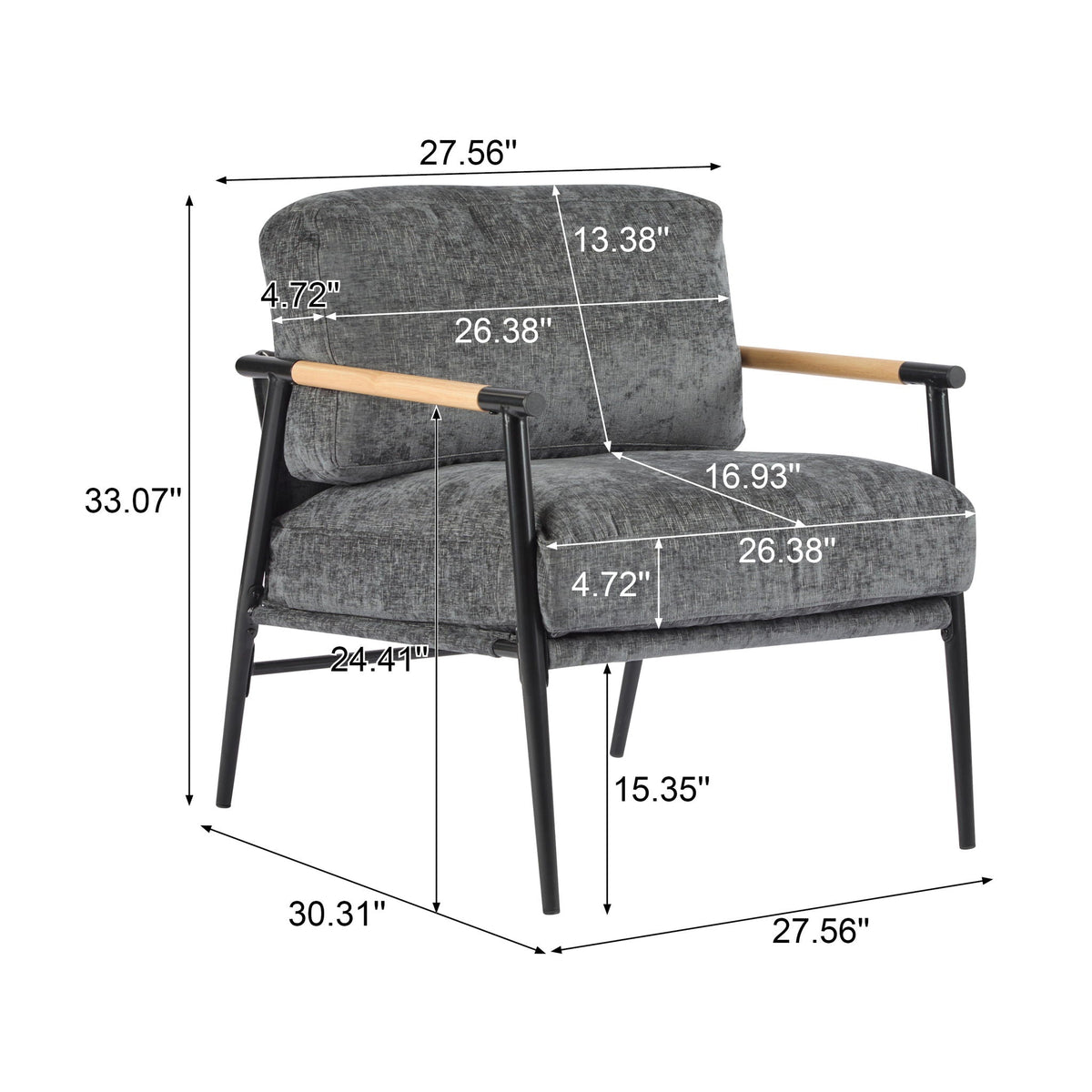 Modern Accent Chair with Plush Cushions and Wooden Armrests - Available in Multiple Colors