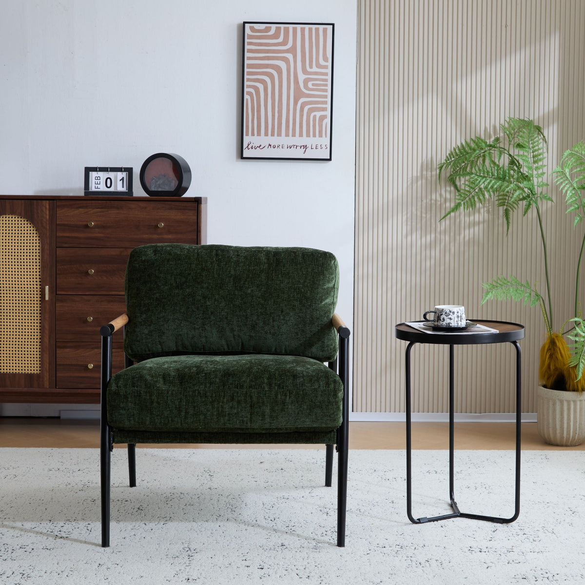 Modern Accent Chair with Plush Cushions and Wooden Armrests - Available in Multiple Colors