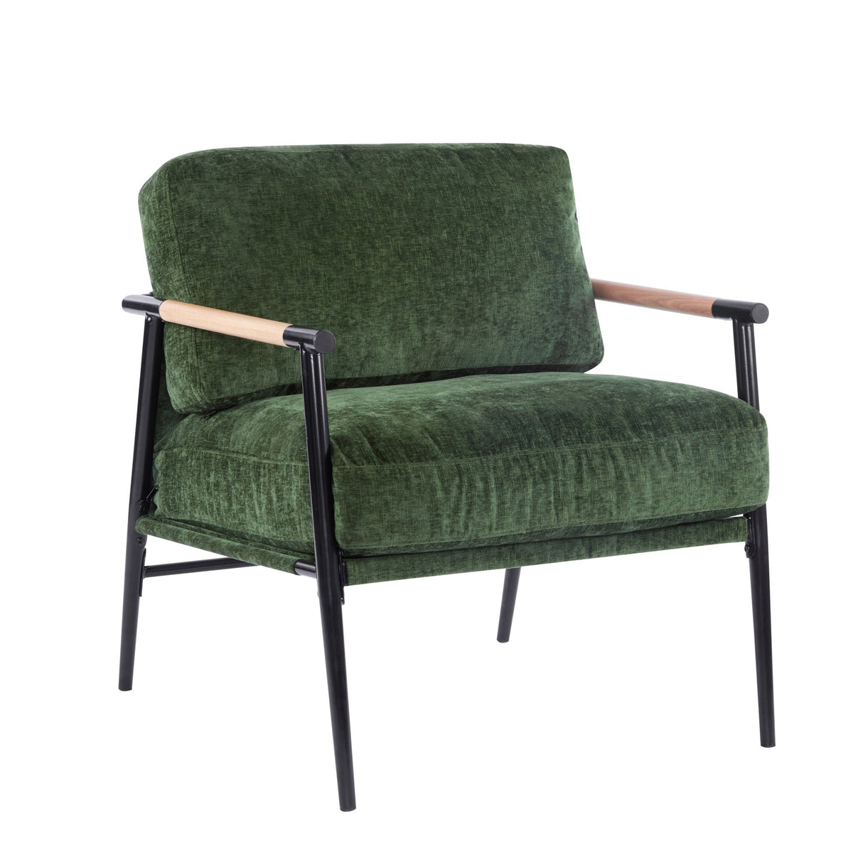 Modern Accent Chair with Plush Cushions and Wooden Armrests - Available in Multiple Colors