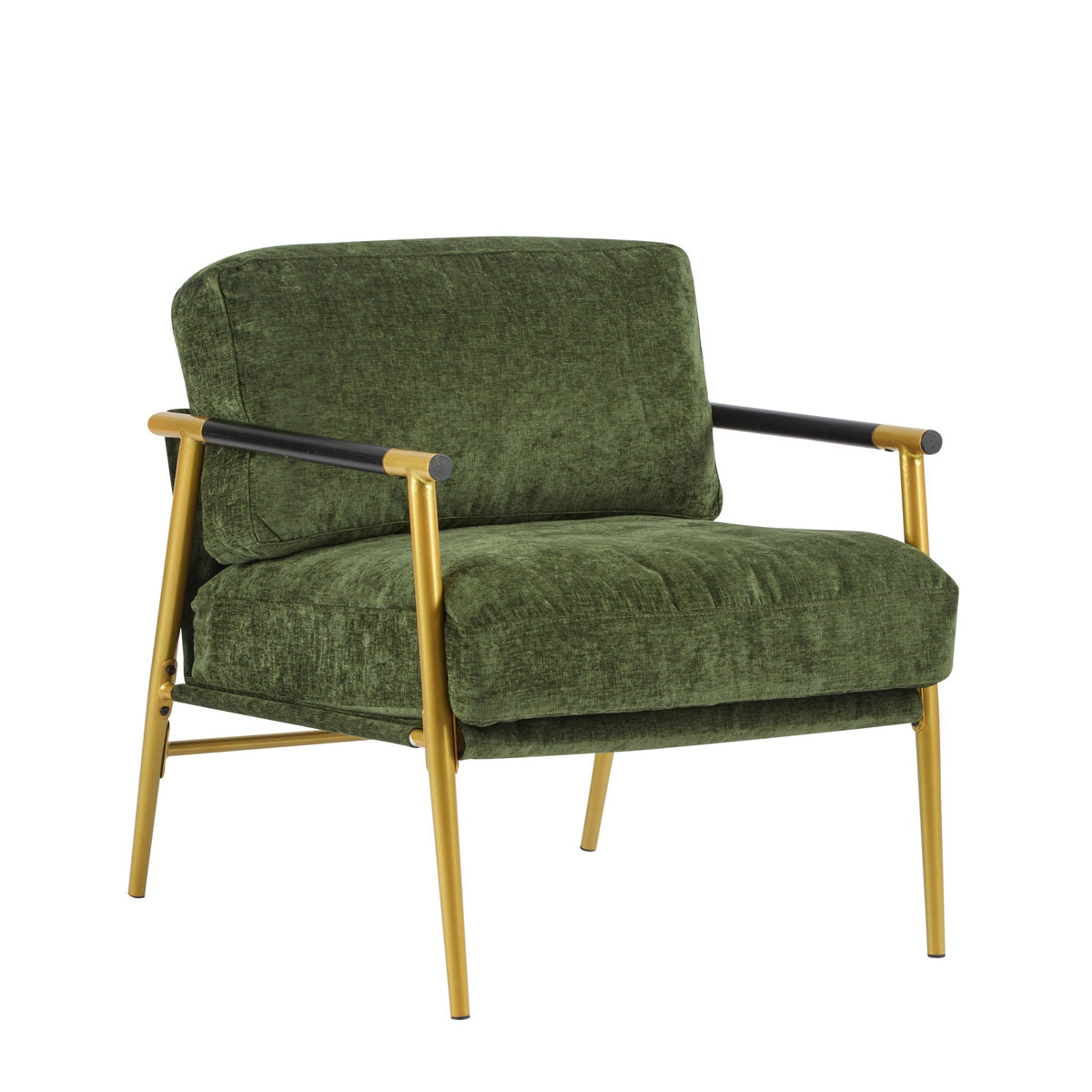 Modern Accent Chair with Plush Cushions and Wooden Armrests - Available in Multiple Colors