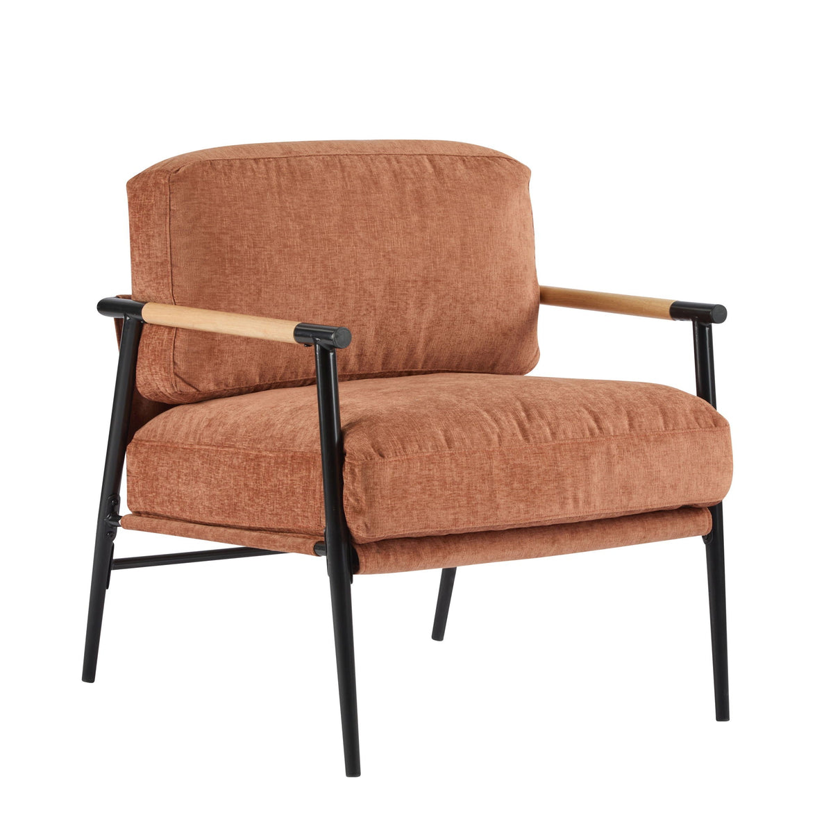 Modern Accent Chair with Plush Cushions and Wooden Armrests - Available in Multiple Colors