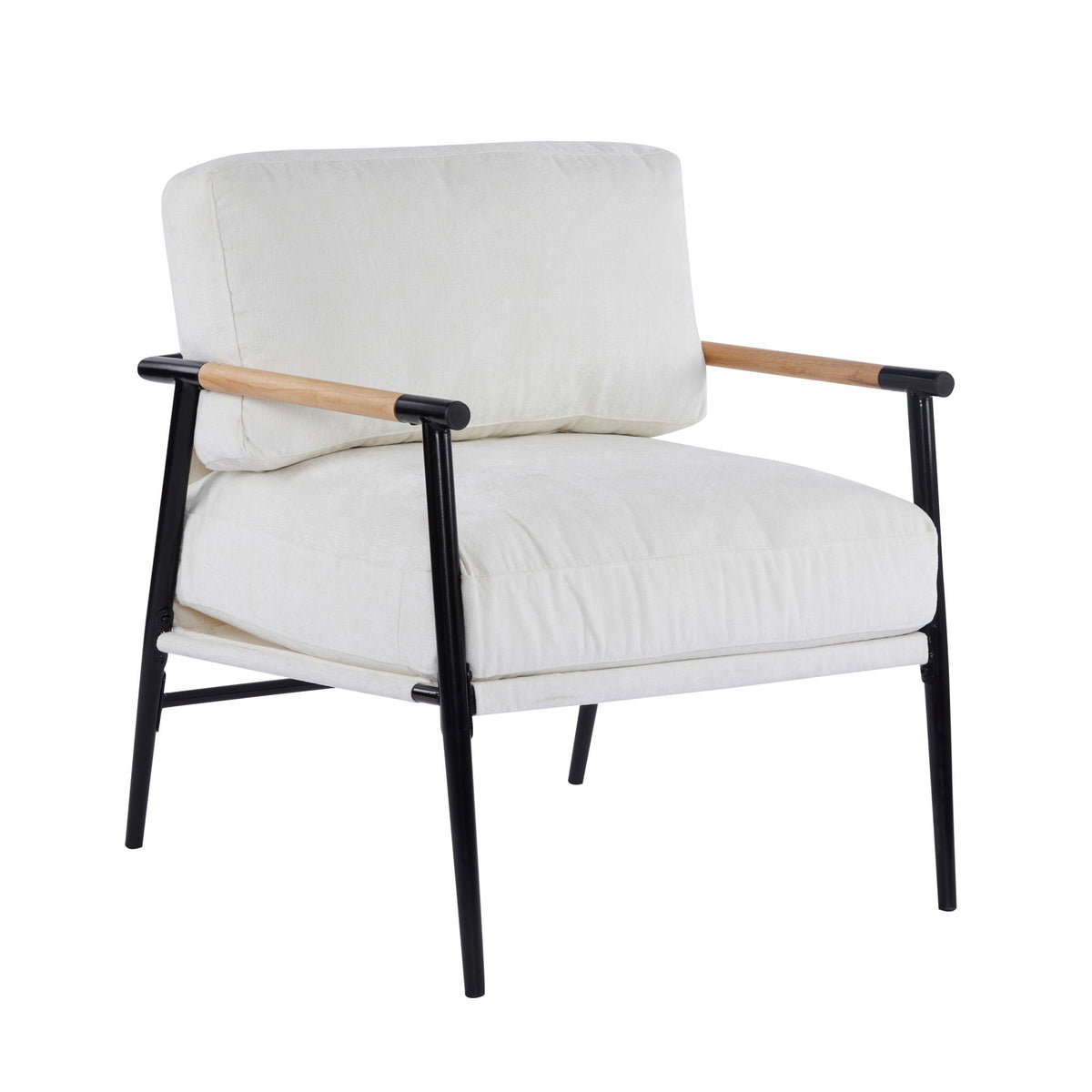 Modern Accent Chair with Plush Cushions and Wooden Armrests - Available in Multiple Colors