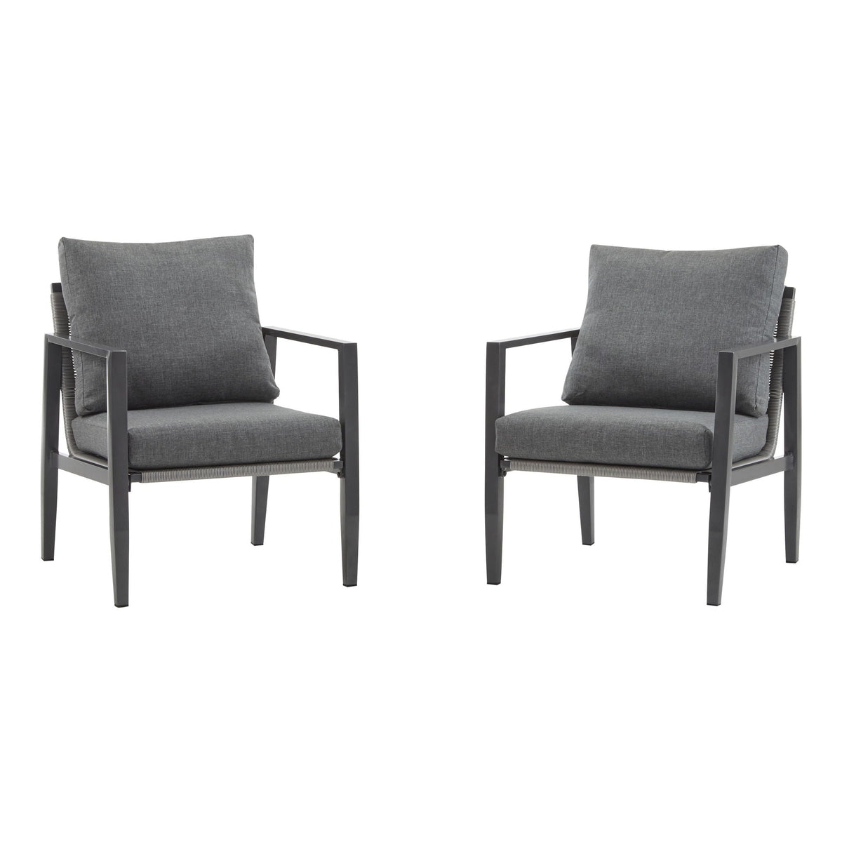 Modern Lounge Chair with Rope Accents and Cushions - White or Dark Gray