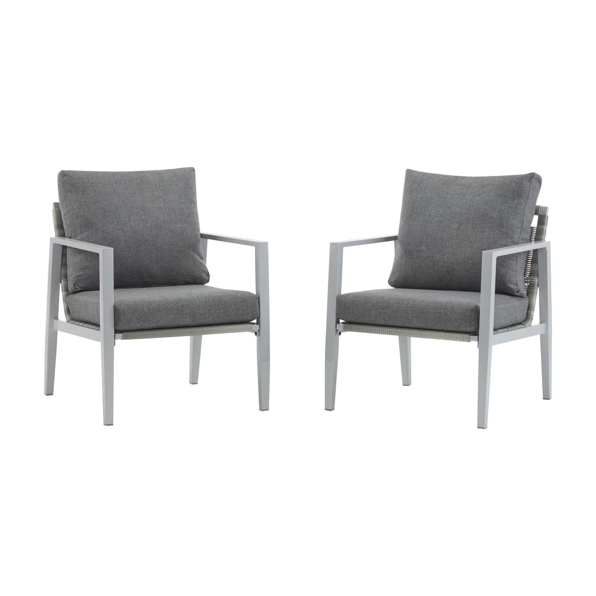 Modern Lounge Chair with Rope Accents and Cushions - White or Dark Gray