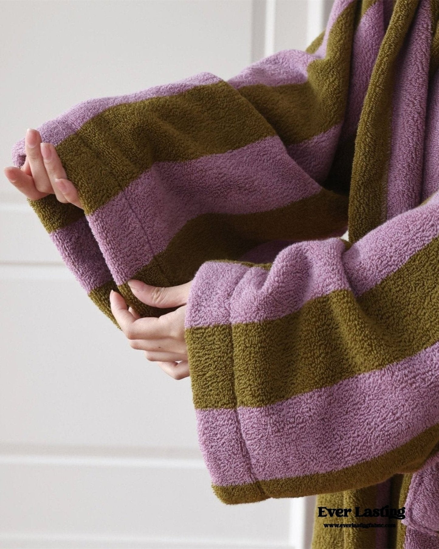 Modern Striped Cotton Bathrobe Set / Purple
