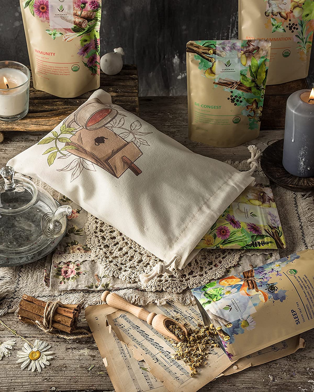 Herbal Tea Sampler, Organic Loose Leaf Herbal Gift Set, 5 Pack